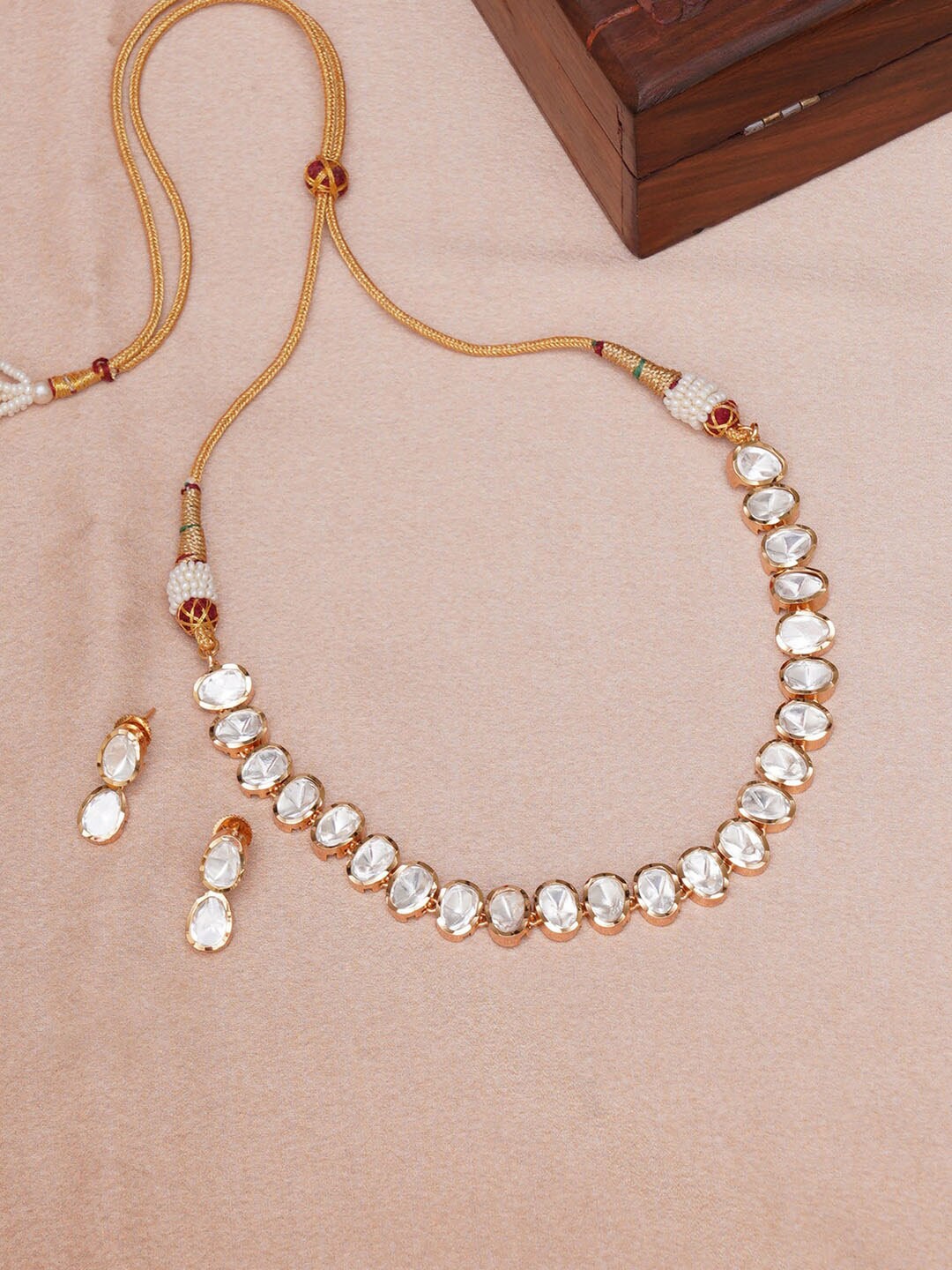 

Ruby Raang Gold-Plated Kundan-Studded & Beaded Necklace & Earrings