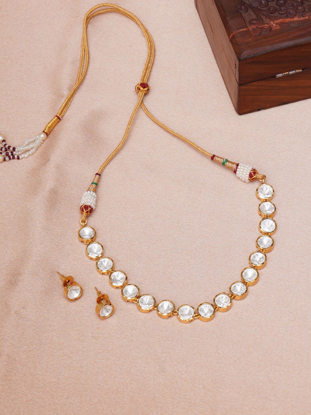 

Ruby Raang Gold-Plated Kundan-Studded Choker Necklace & Earrings