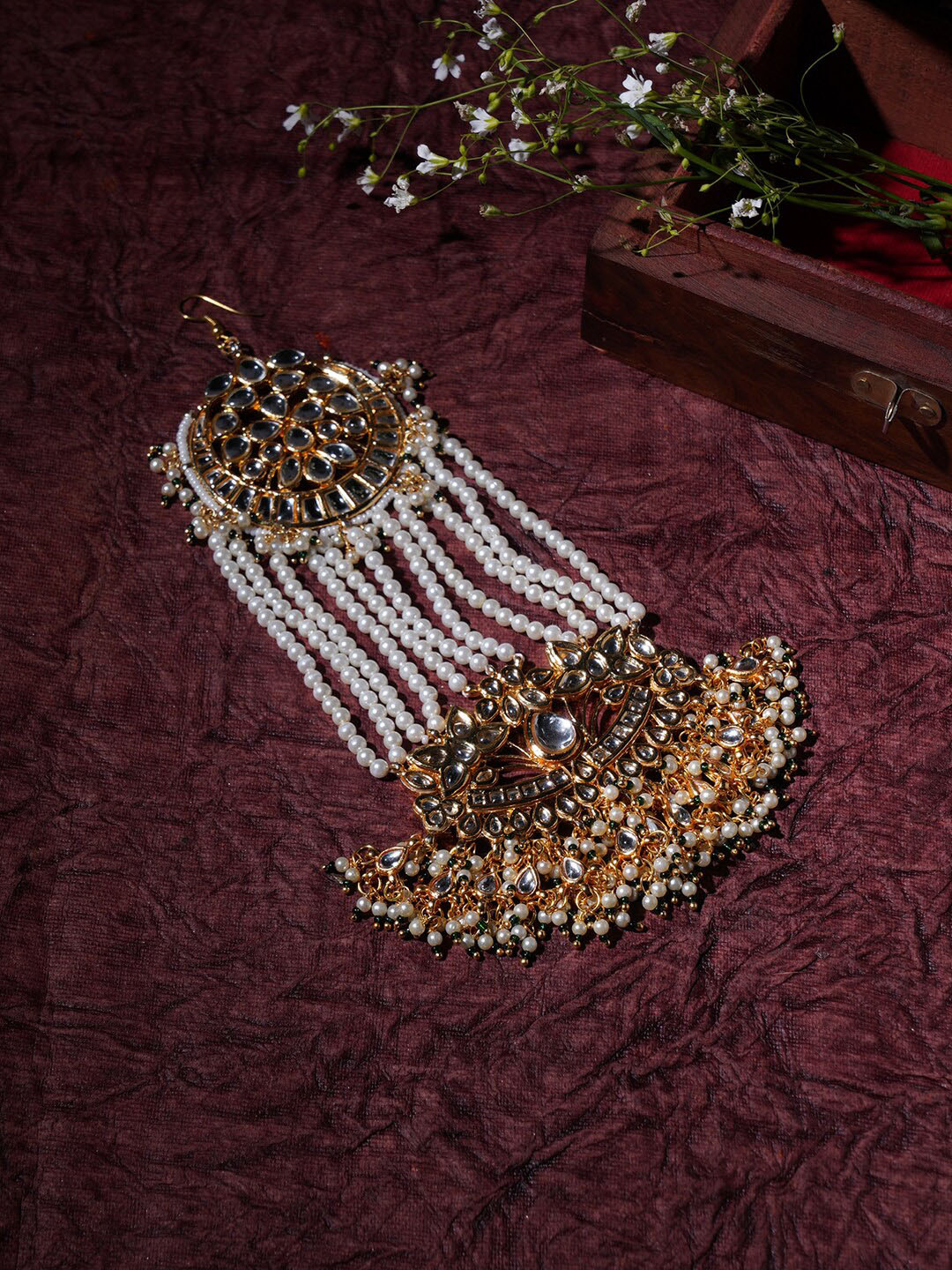 

Ruby Raang Gold-Plated Kundan-Studded & Beaded Jhumar Passa