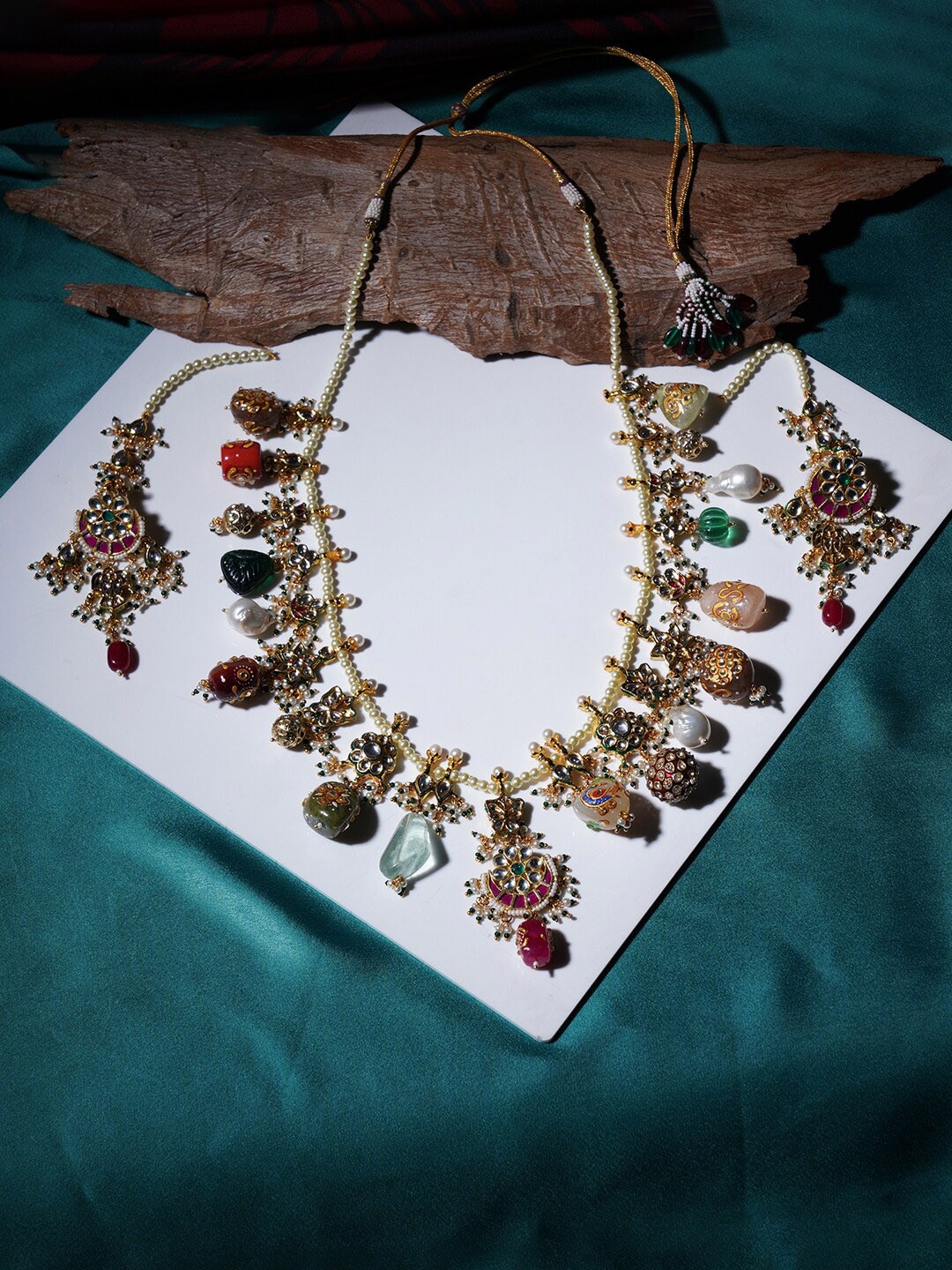 

Ruby Raang Gold-Plated & Kundan Studded Necklace & Earrings