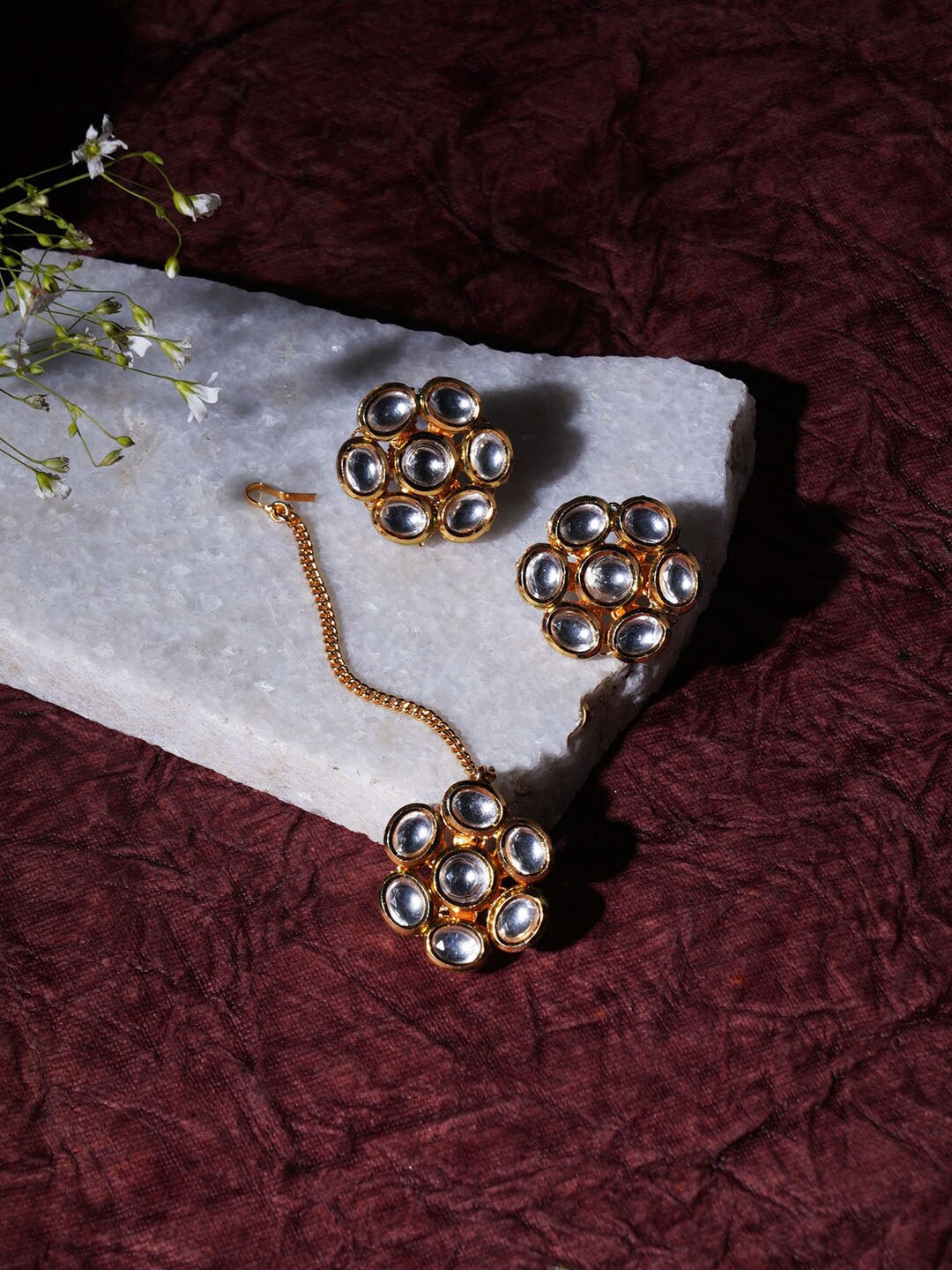 

Ruby Raang Gold-Plated & Kunda Studded Necklace & Earrings