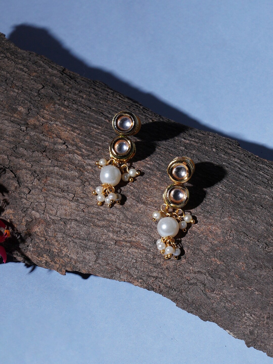 

Ruby Raang Gold-Plated Kundan Studded Classic Pearl Drop Earrings