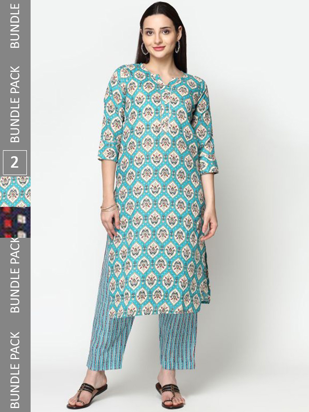KALINI A Selection Of 2 Ethnic Motifs Printed Regular Pure Cotton Kurta With Trousers, Red