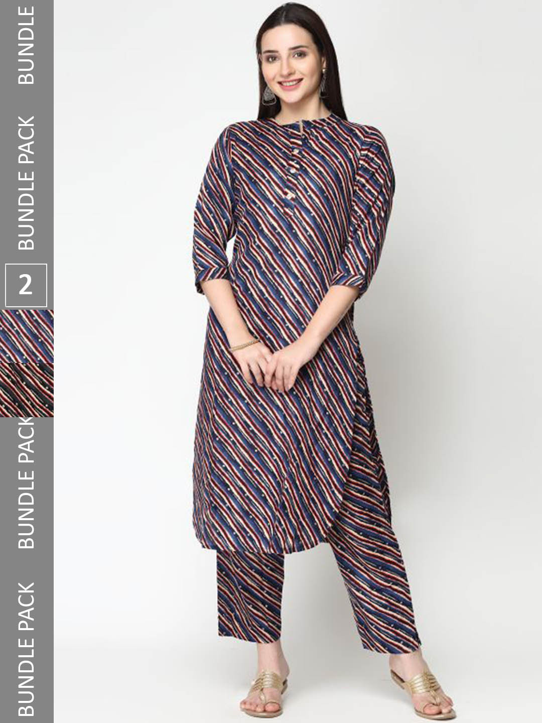 

KALINI Pack Of 2 Printed Regular Pure Cotton Kurta with Trousers, Blue