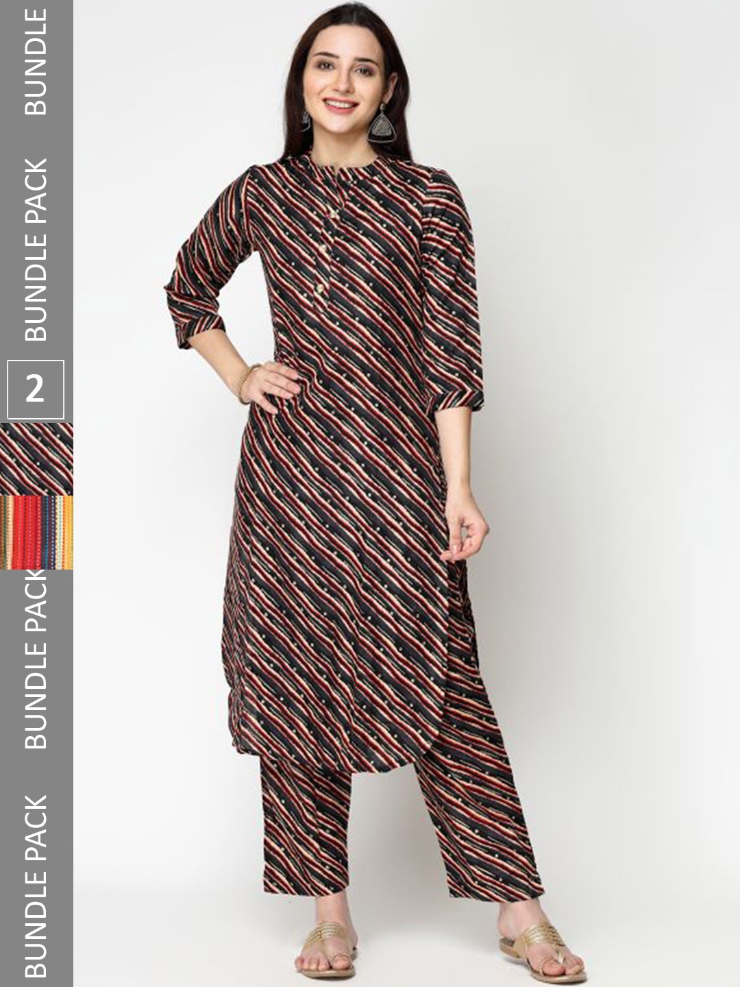 

KALINI A Selection Of 2 Ethnic Motifs Printed Regular Pure Cotton Kurta With Trousers, Red