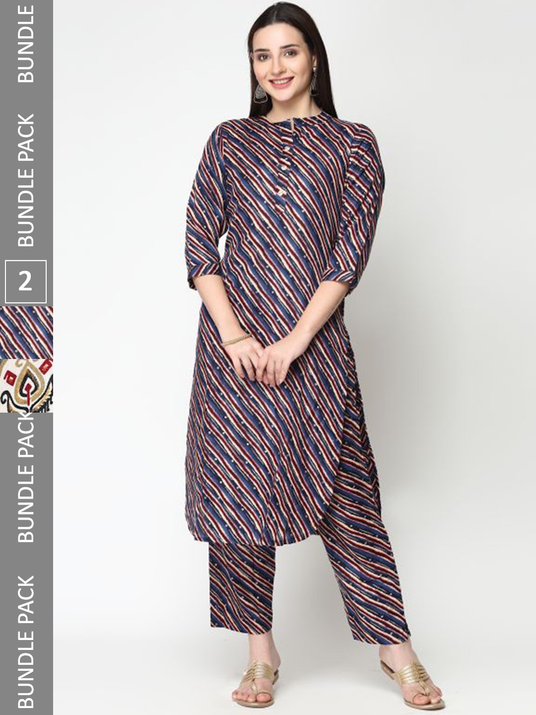 

KALINI Selection Of 2 Ethnic Printed Pure Cotton Kurta With Trousers, Black