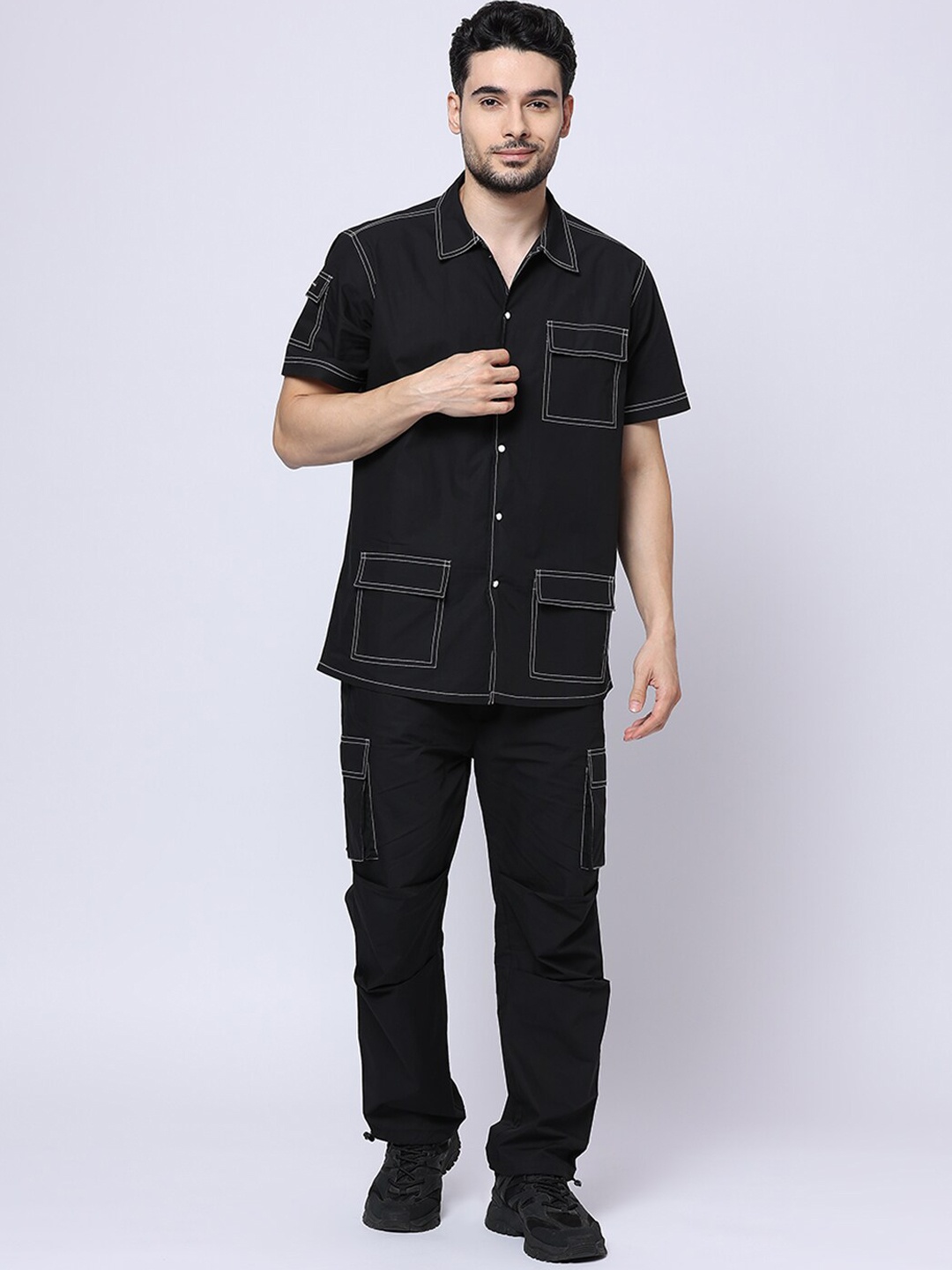 

Blamblack Men Oversized Shirt With Trousers, Black