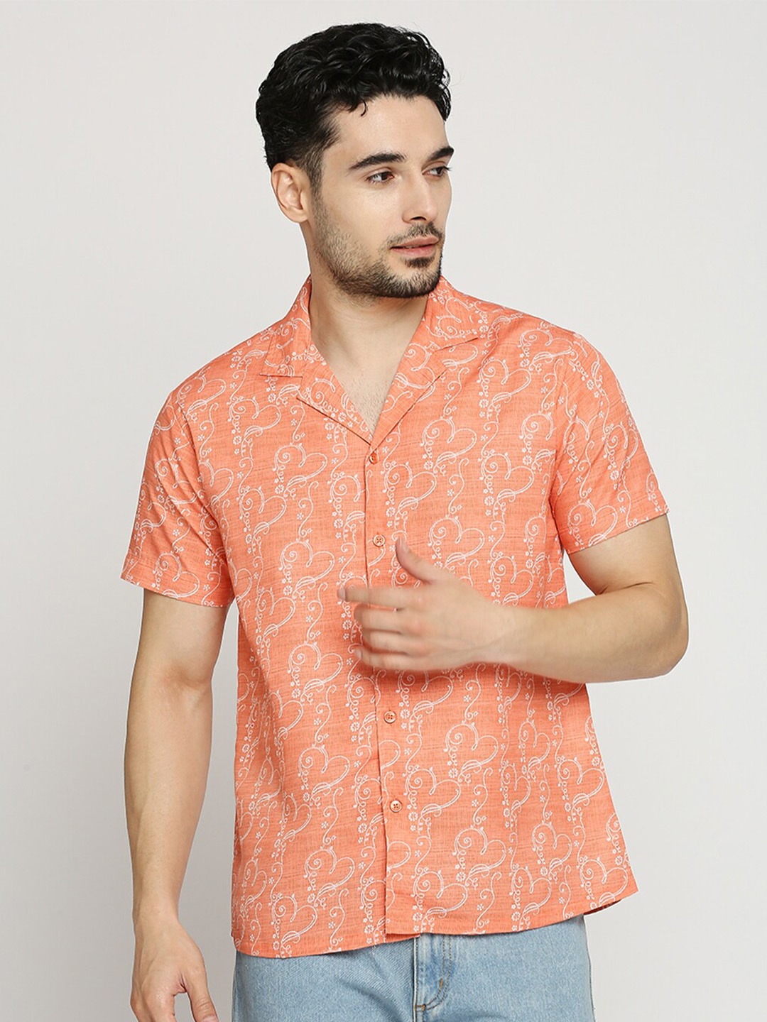 

Blamblack Comfort Opaque Printed Casual Shirt, Orange