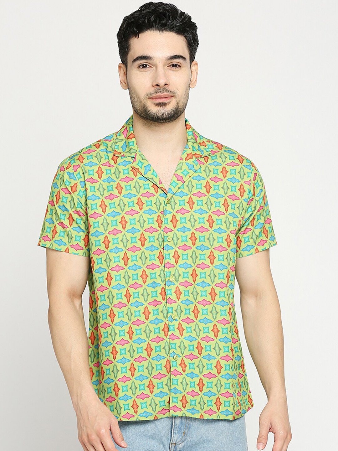

Blamblack Comfort Geometric Printed Casual Shirt, Green
