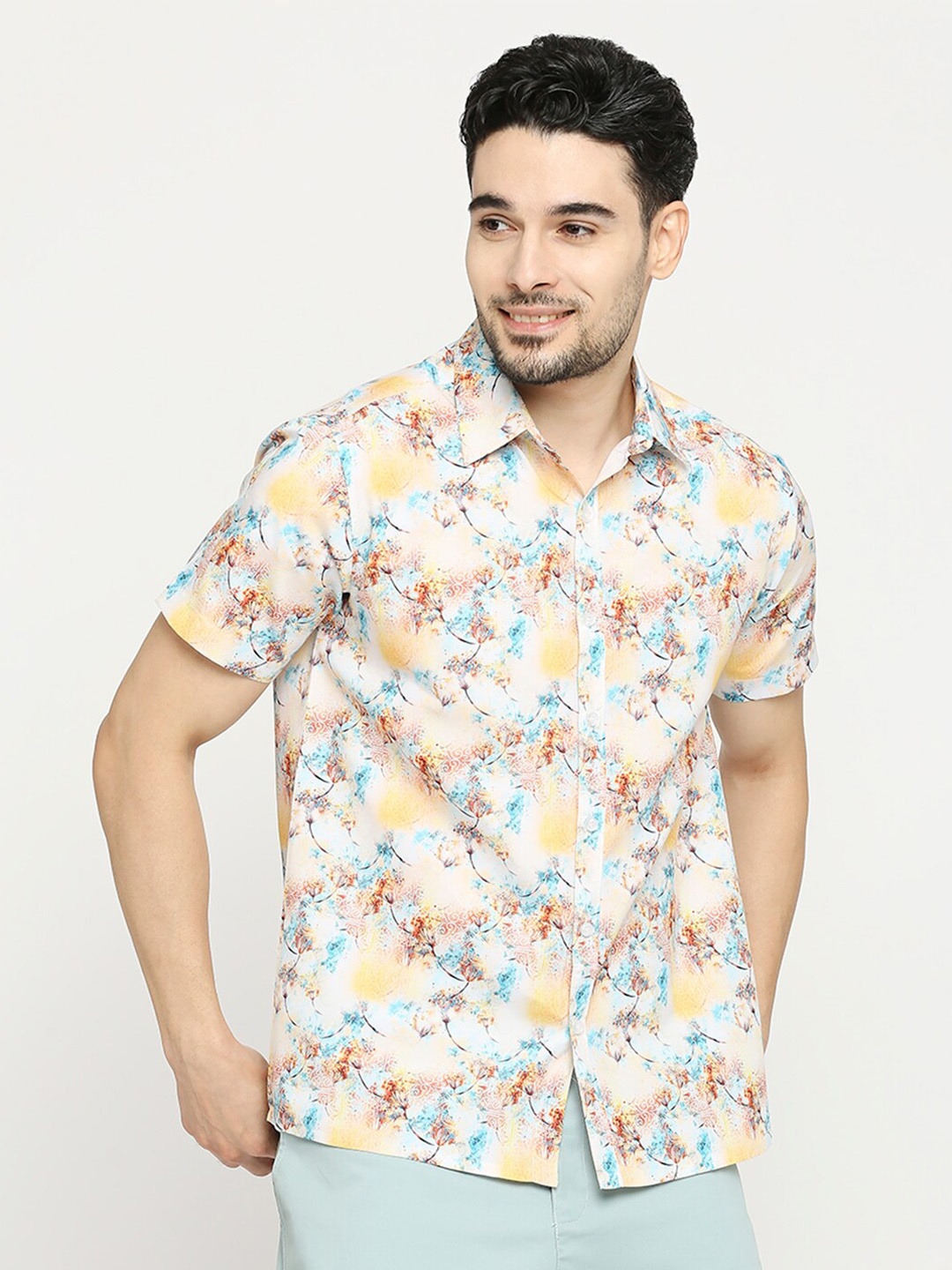 Blamblack Comfort Floral Printed Casual Shirt, Beige