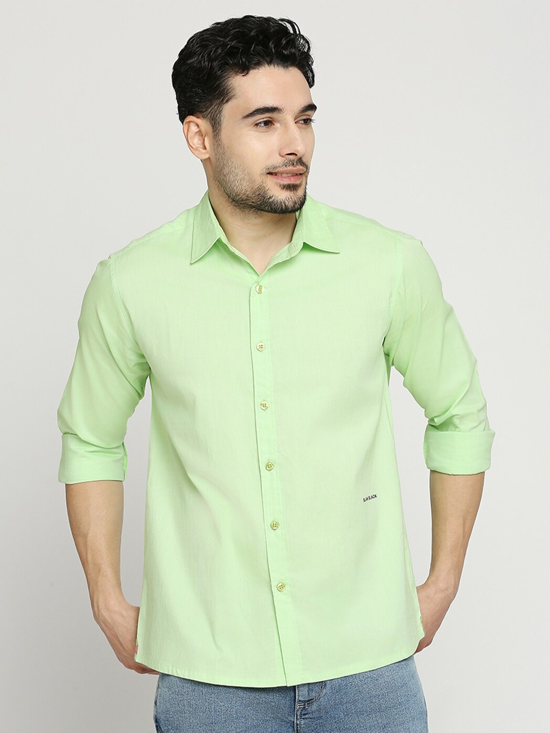 

Blamblack Comfort Spread Collar Cotton Casual Shirt, Green