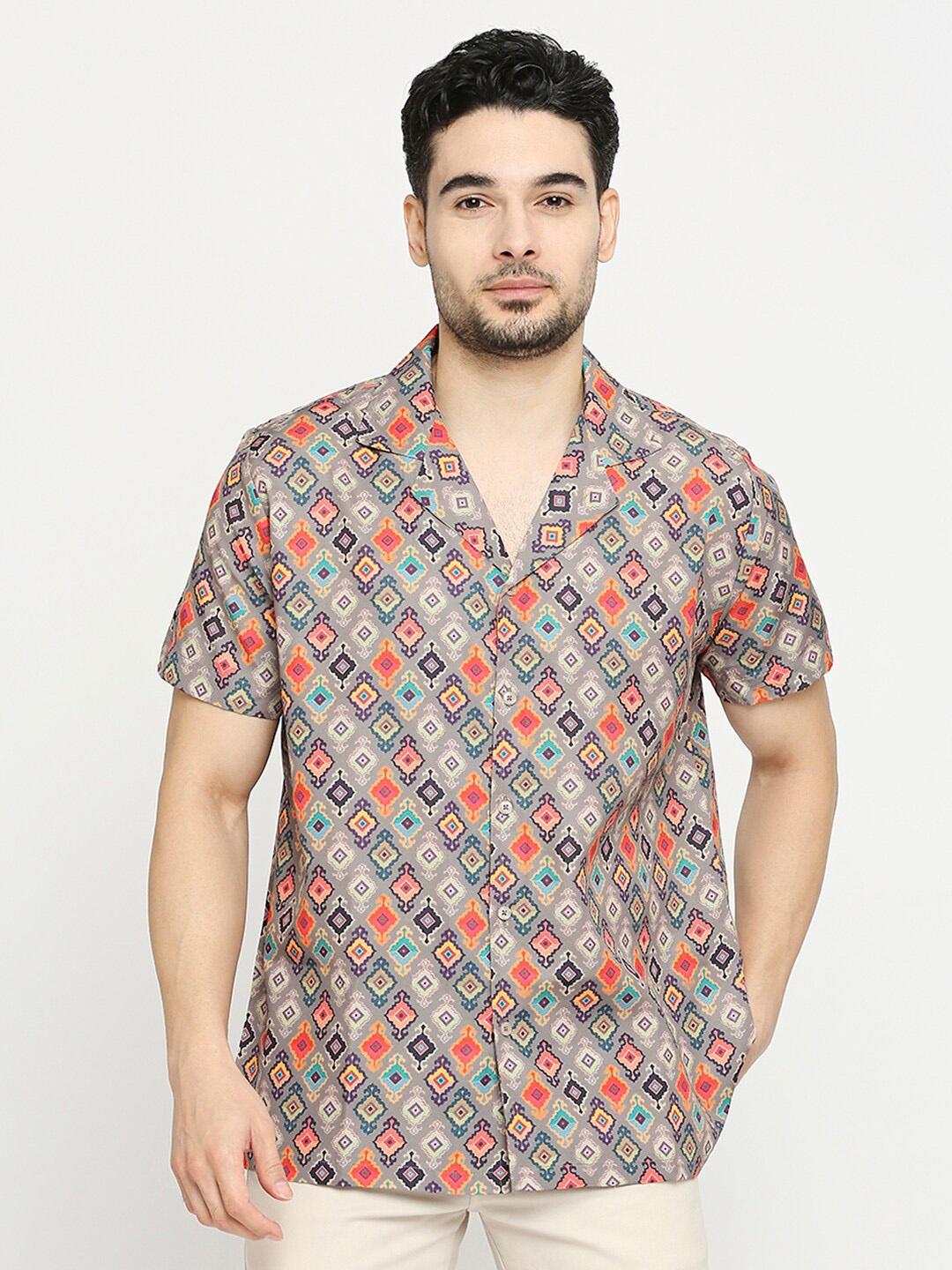 

Blamblack Comfort Ethnic Motif Printed Casual Shirt, Brown