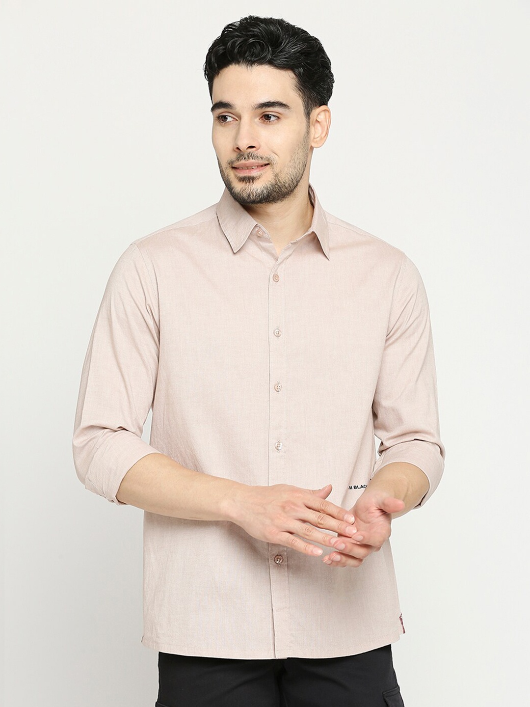 

Blamblack Comfort Spread Collar Cotton Casual Shirt, Beige