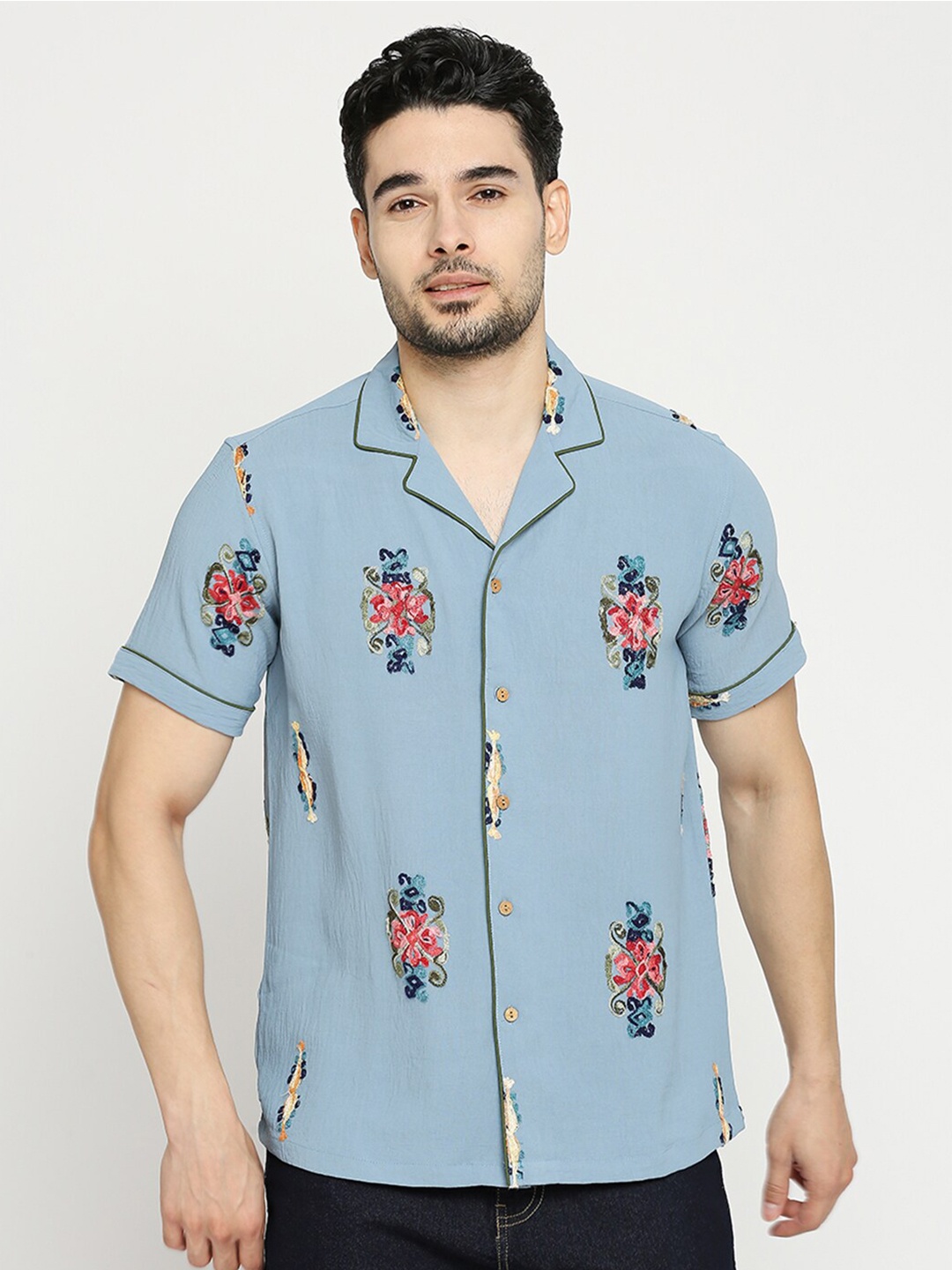 

Blamblack Comfort Floral Opaque Printed Casual Shirt, Blue