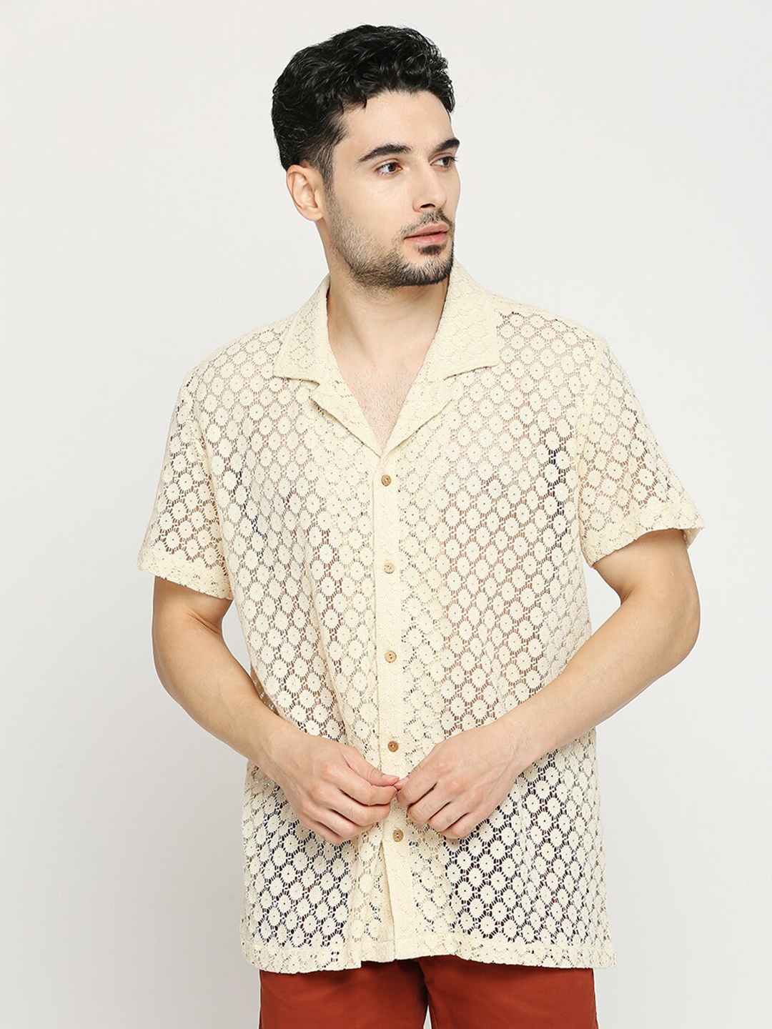 

Blamblack Comfort Self Design Casual Shirt, Beige