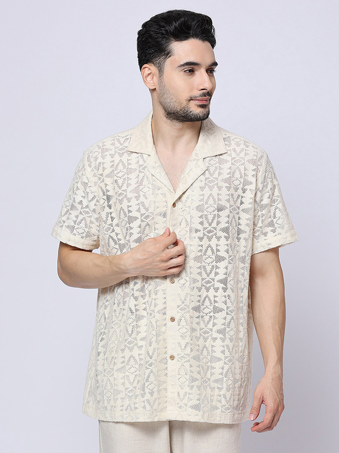 

Blamblack Comfort Floral Opaque Printed Cotton Casual Shirt, Beige