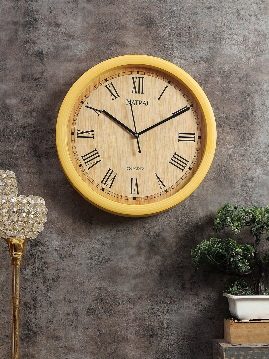 

EXIM DECOR Yellow Contemporary Wall Clock