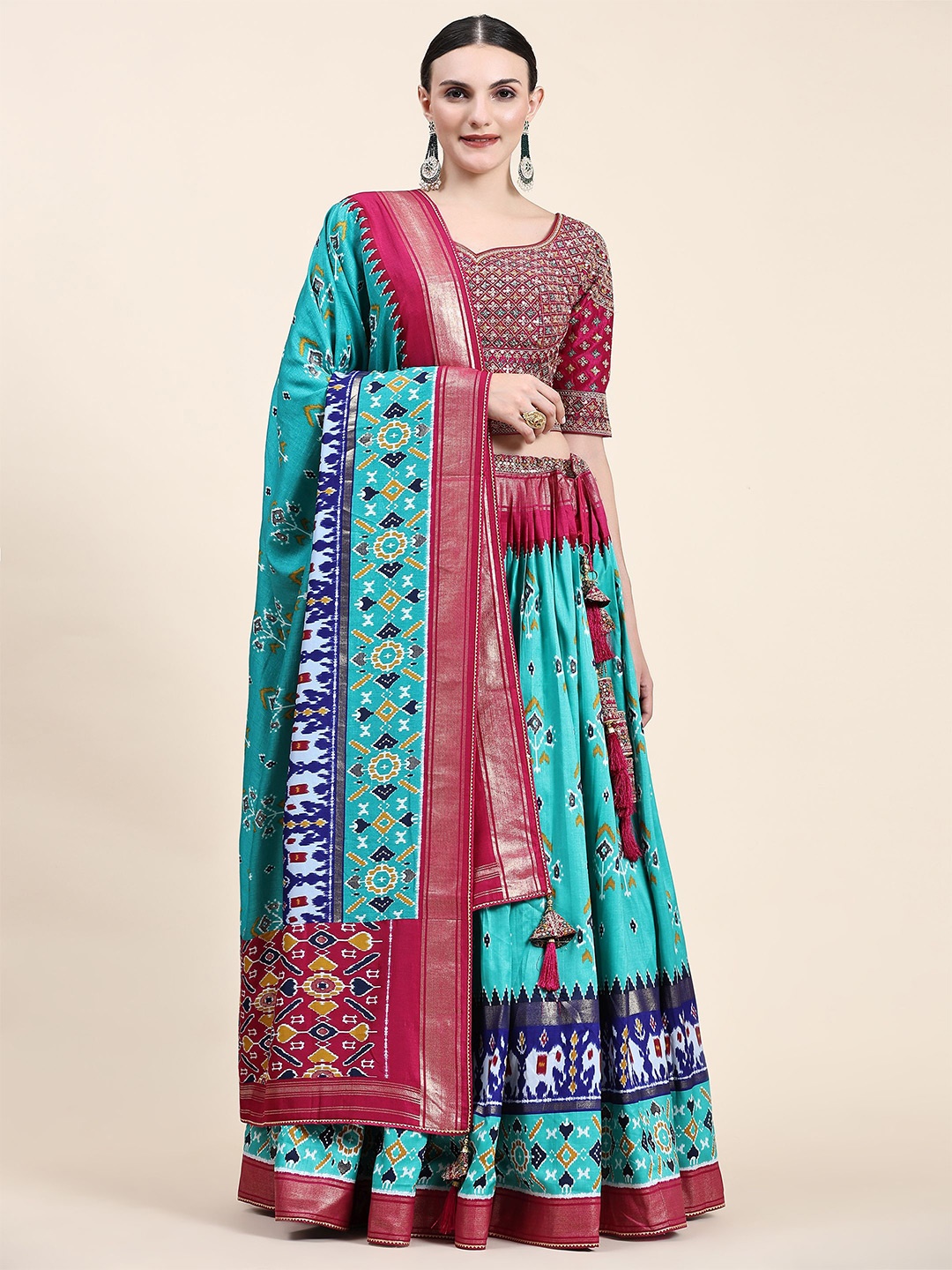 

Phenav Embroidered Ready to Wear Lehenga & Blouse With Dupatta, Red
