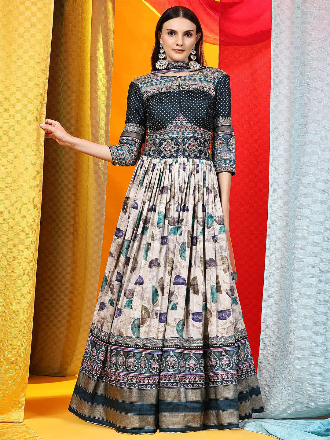 

Phenav Embroidered Beads and Stones Ready to Wear Lehenga & Blouse With Dupatta, Blue