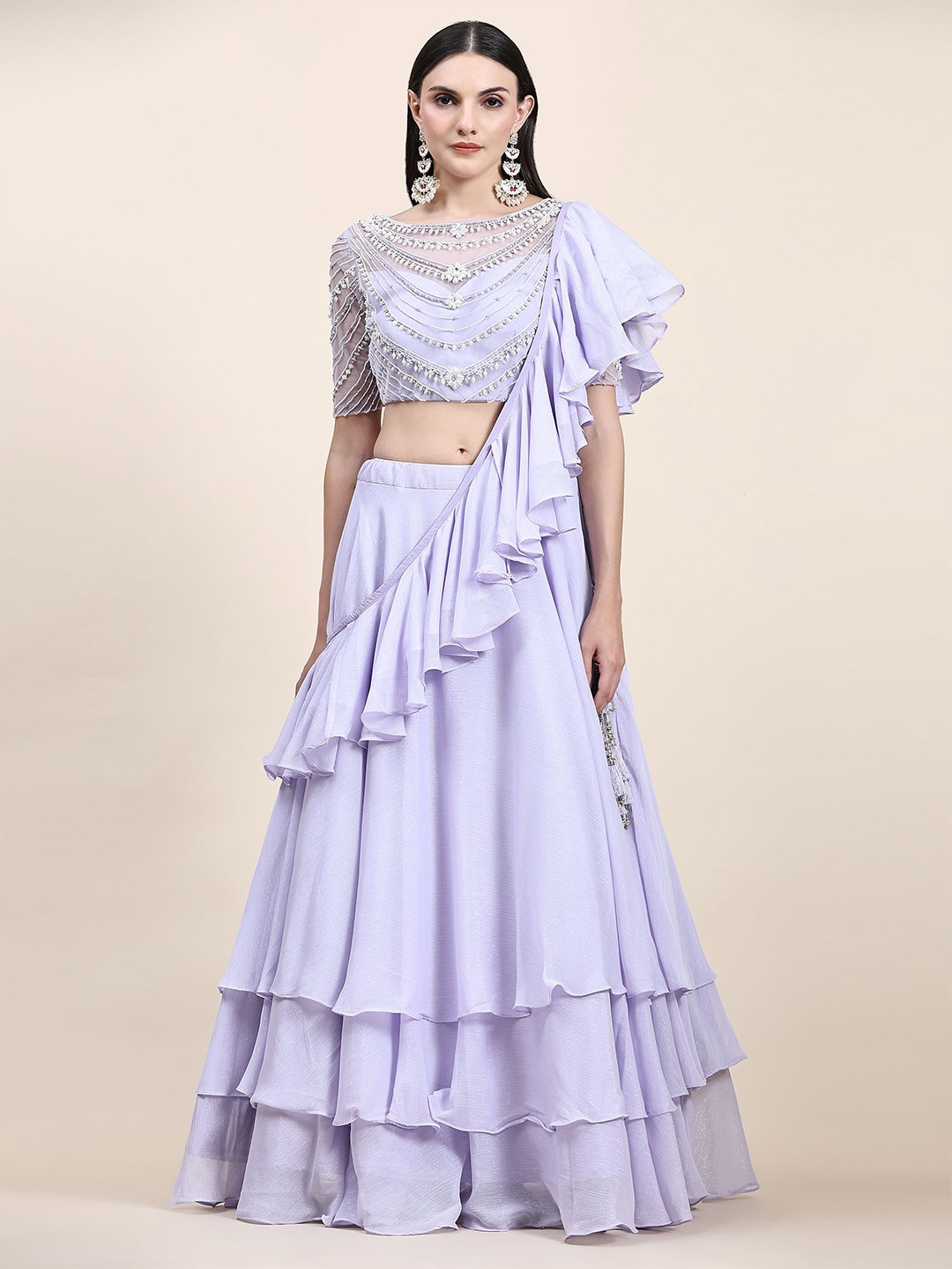

Phenav Embroidered Ready to Wear Lehenga & Blouse With Dupatta, Purple