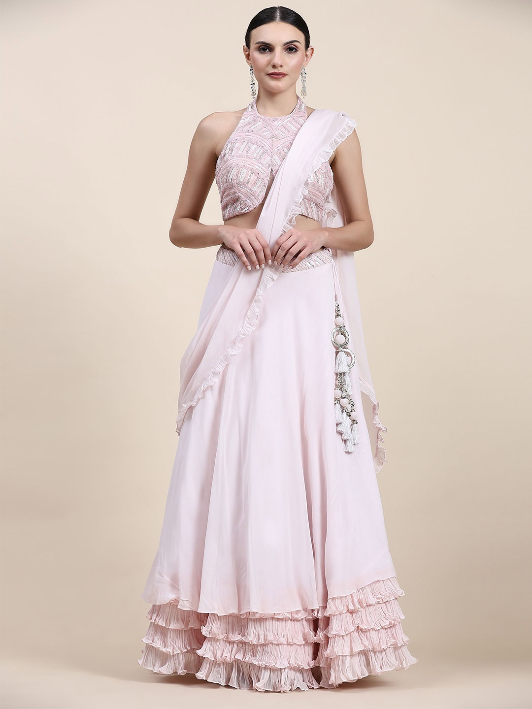 

Phenav Thread Work Ready to Wear Lehenga & Blouse With Dupatta, Pink