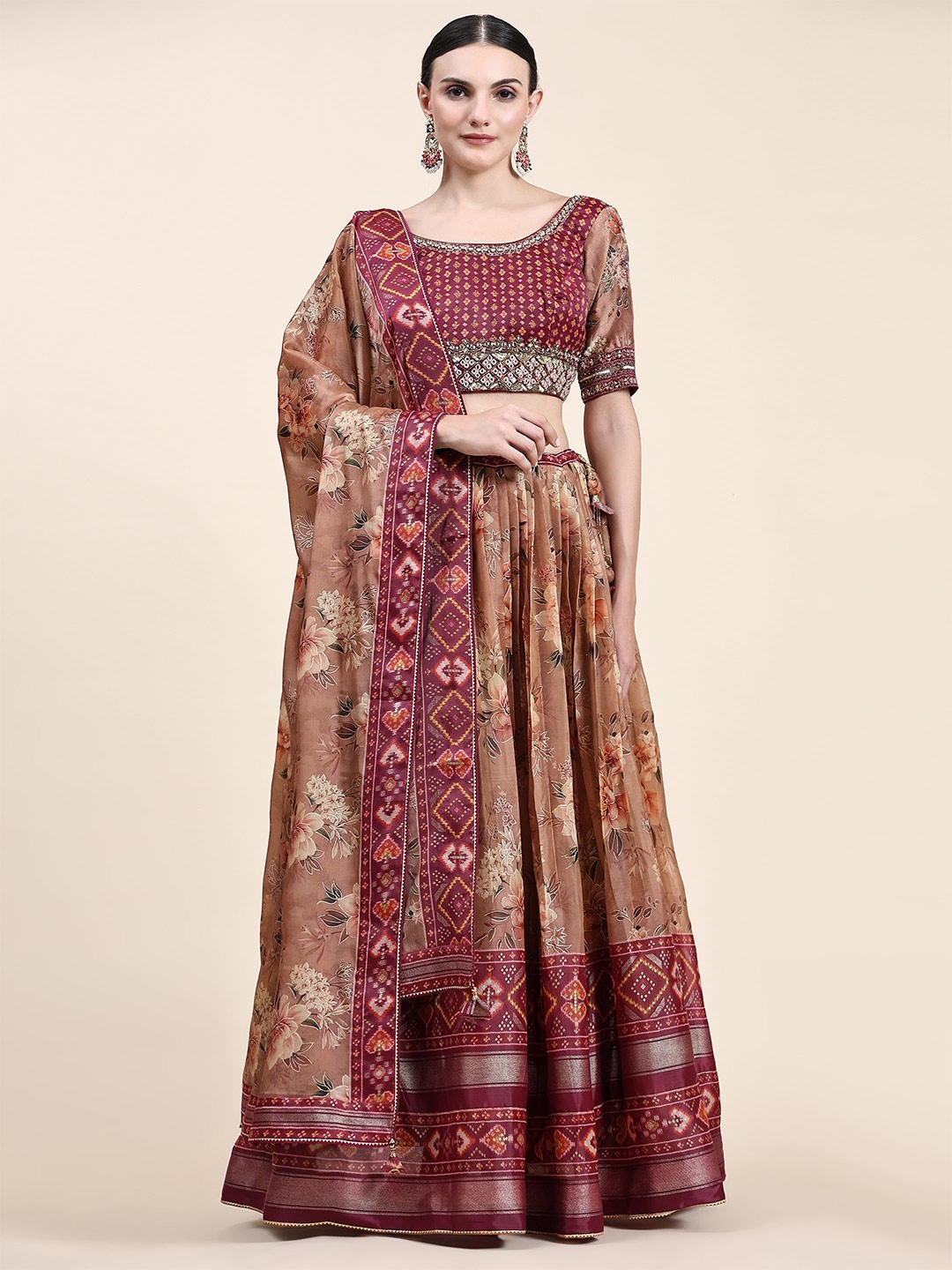 

Phenav Floral Printed Ready to Wear Lehenga & Blouse With Dupatta, Red