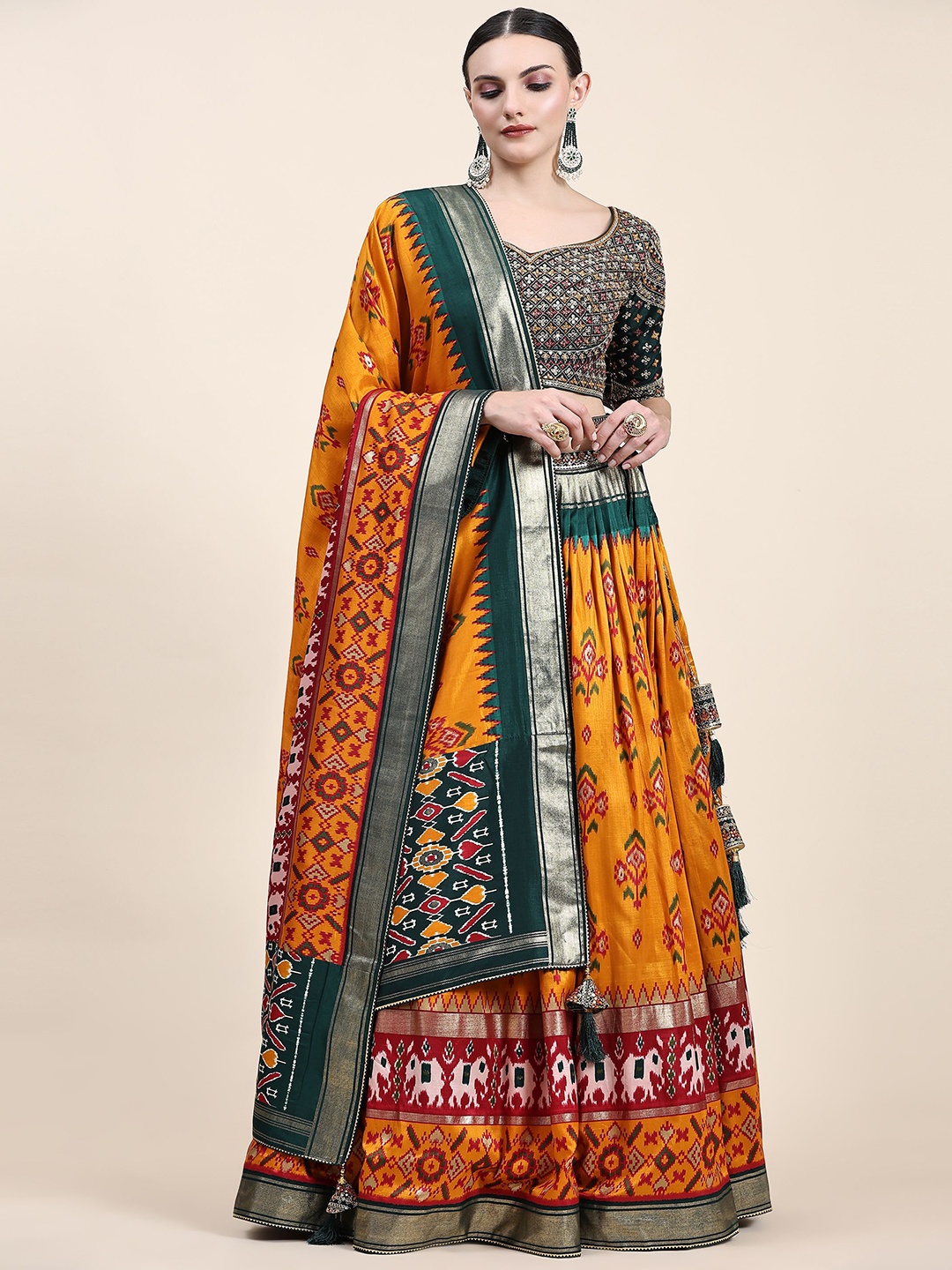 

Phenav Embroidered Ready to Wear Lehenga & Blouse With Dupatta, Green