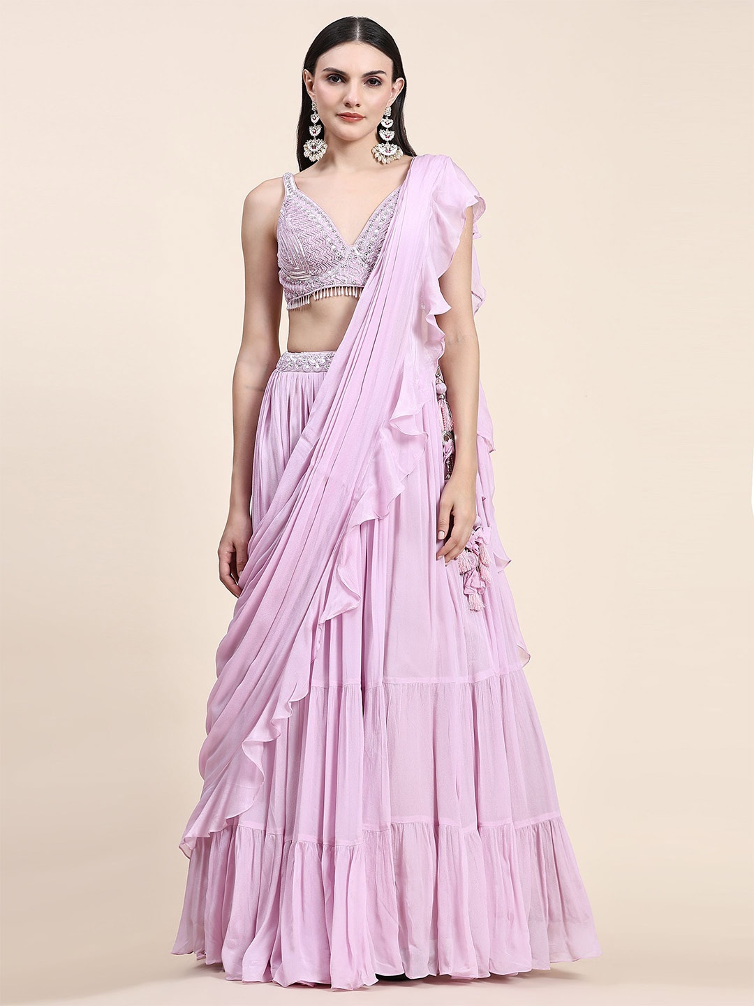 

Phenav Embroidered Sequinned Ready to Wear Lehenga & Blouse With Dupatta, Pink