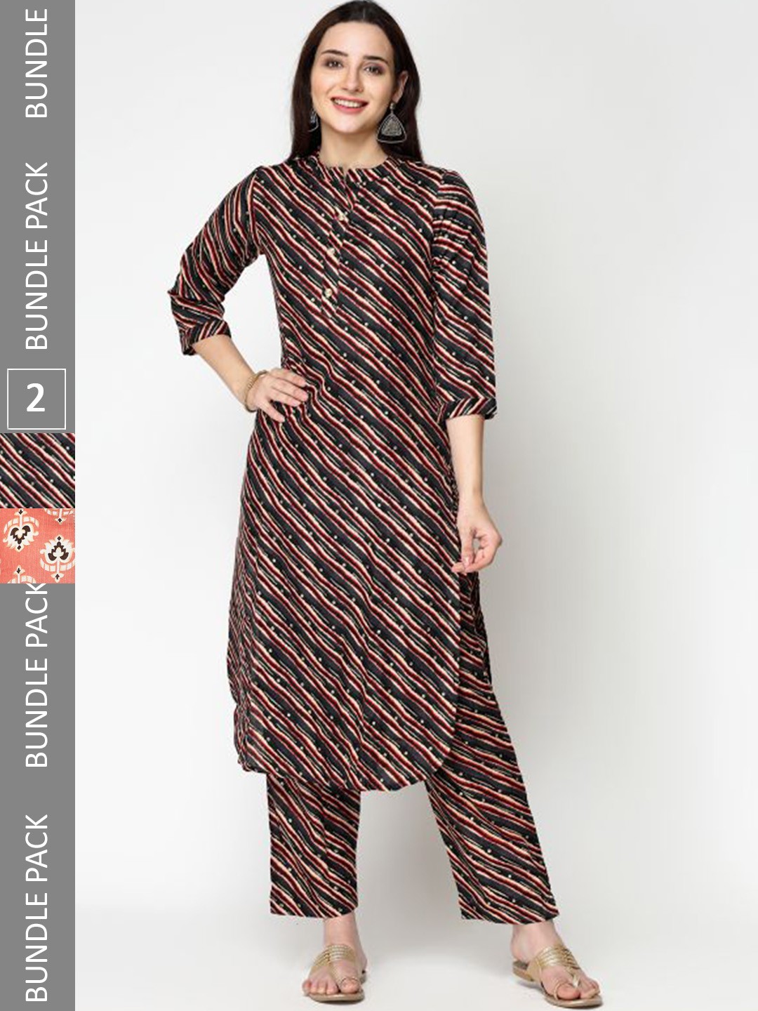 

KALINI Pack Of 2 Printed Regular Pure Cotton Kurta With Trousers, Red