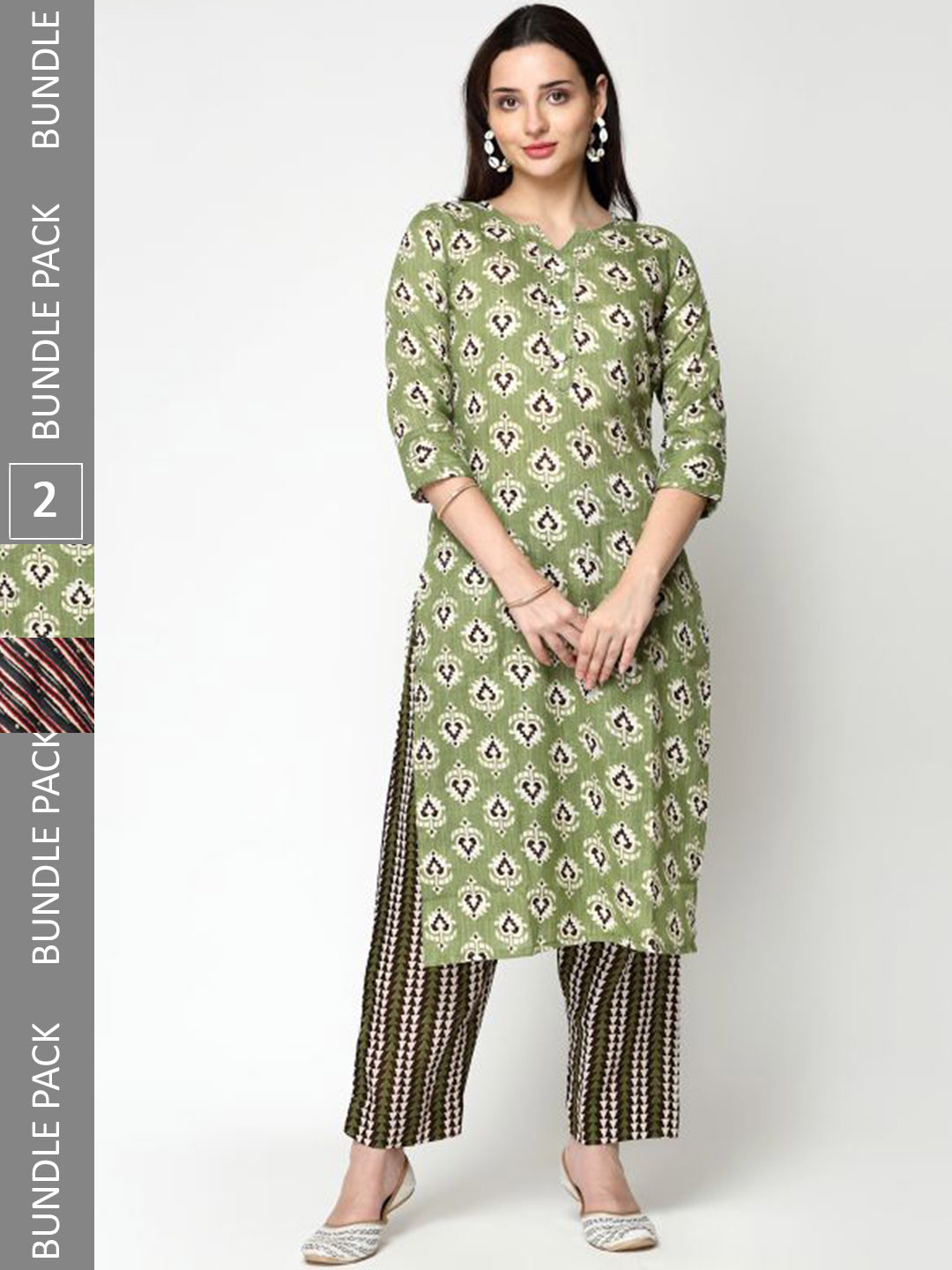 

KALINI Selection Of 2 Ethnic Printed Pure Cotton Kurta With Trousers, Black
