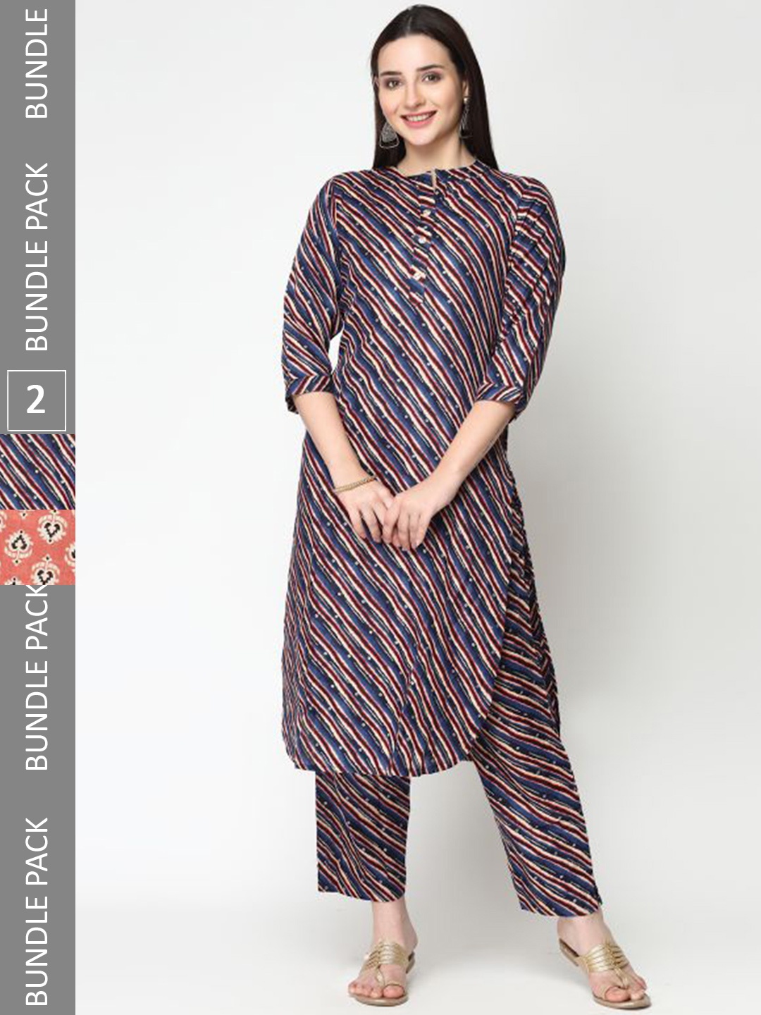 

KALINI Selection Of 2 Ethnic Printed Pure Cotton Kurta With Trousers, Red
