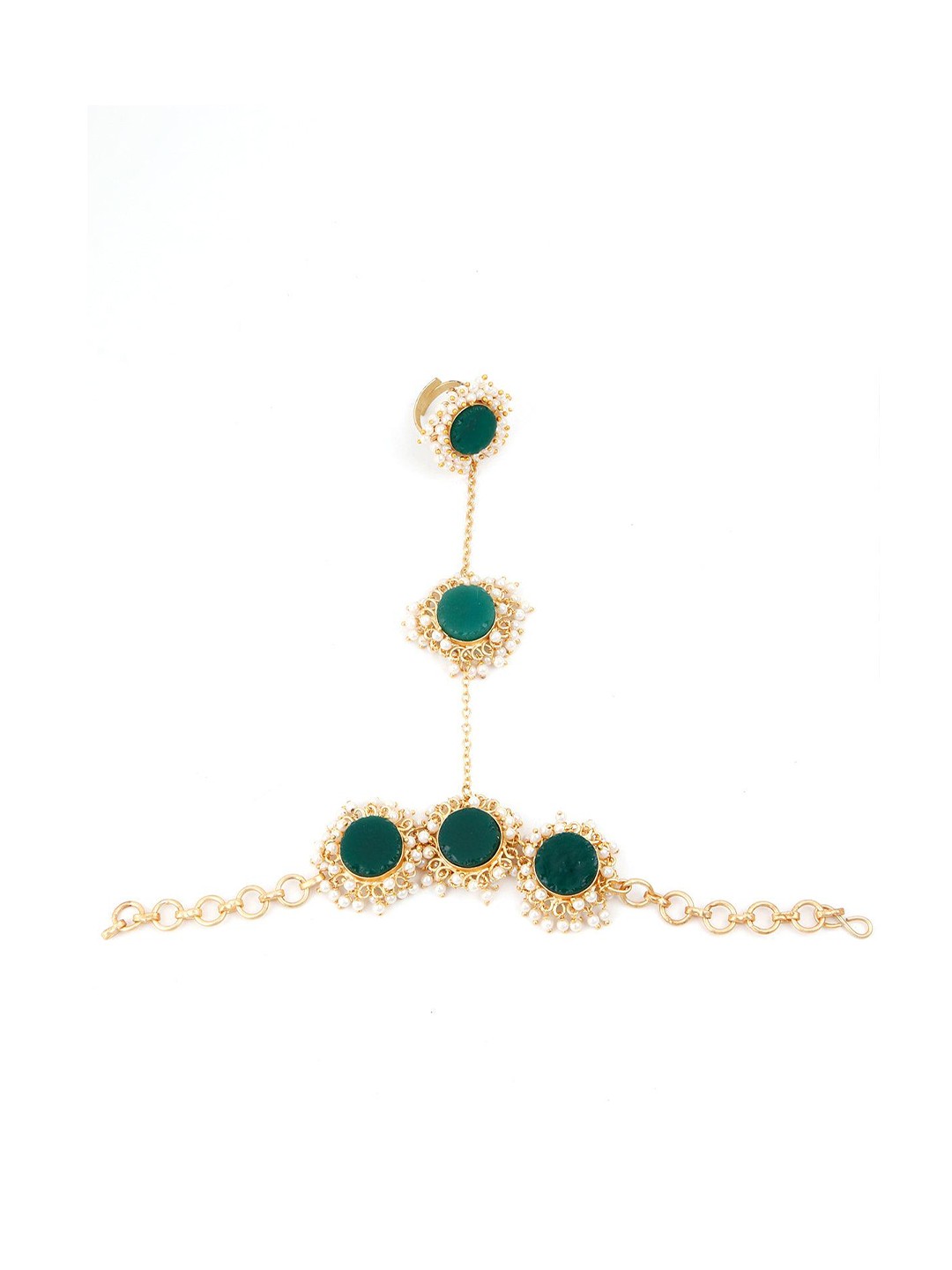 

ODETTE Pearl Beaded Ring Bracelet, Green