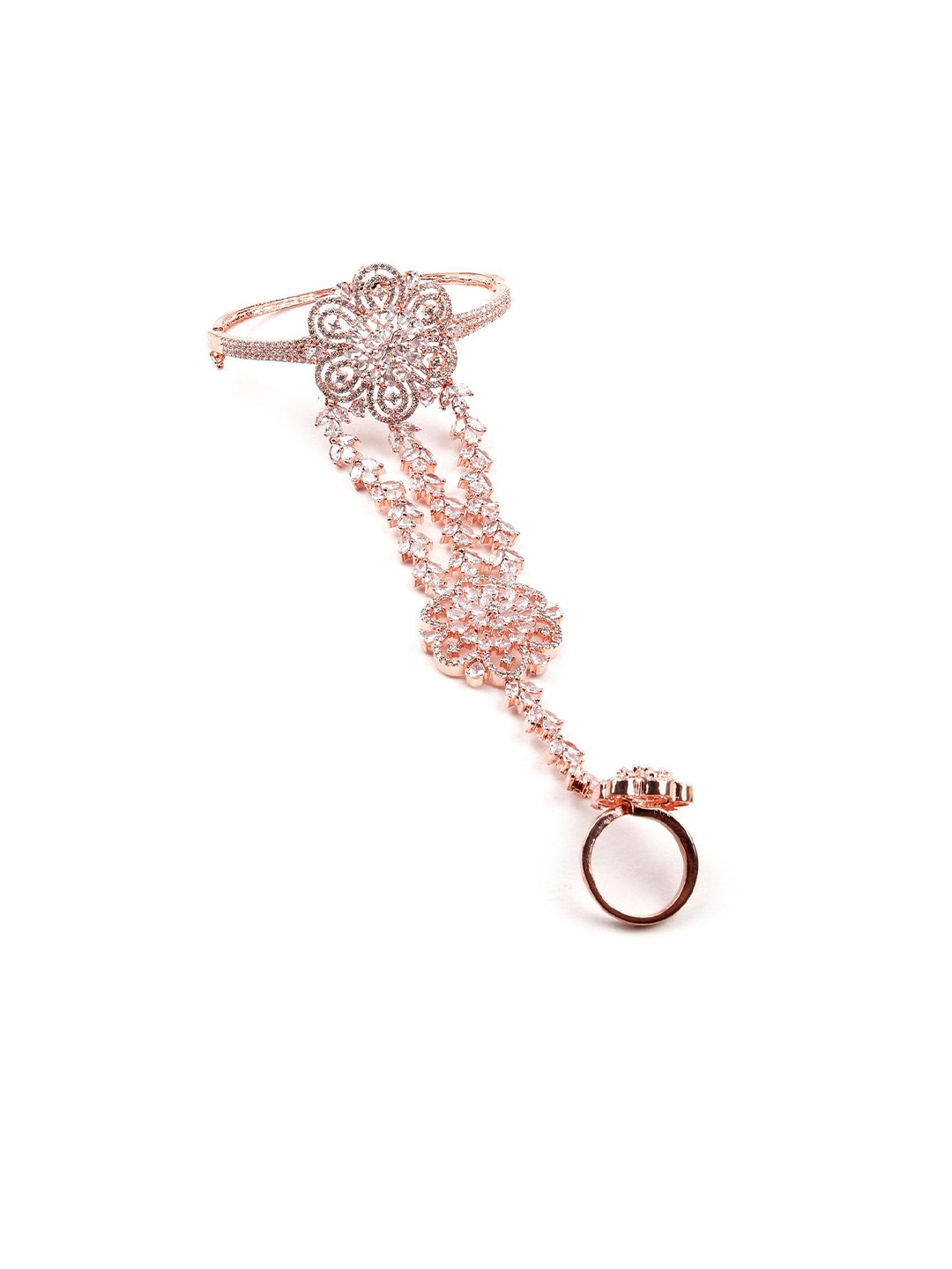 

ODETTE Rose Gold-Plated Stone Studded Ring Bracelet