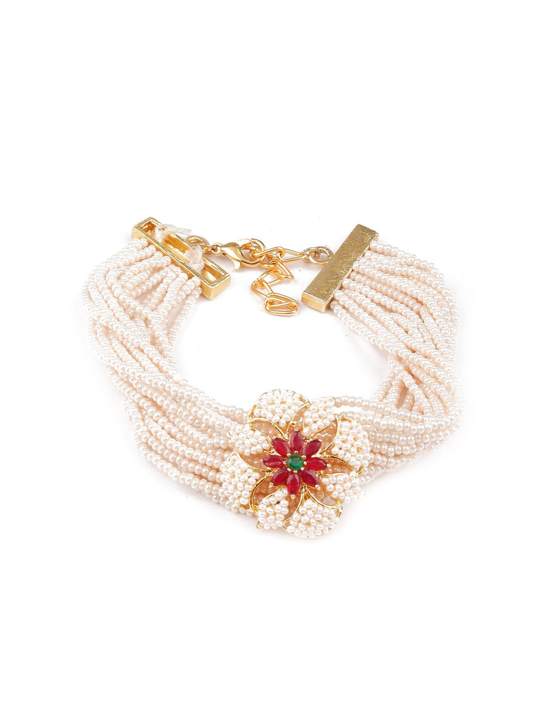 

ODETTE Stone Studded & Beaded Charm Bracelet, White