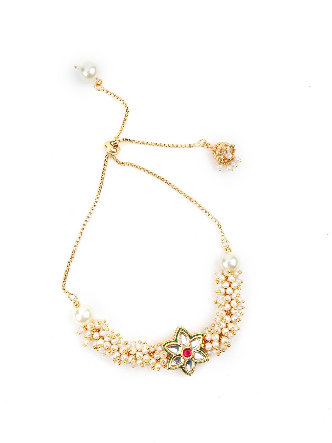 

ODETTE Pearls Beaded & Kundan Studded Bracelet, Gold