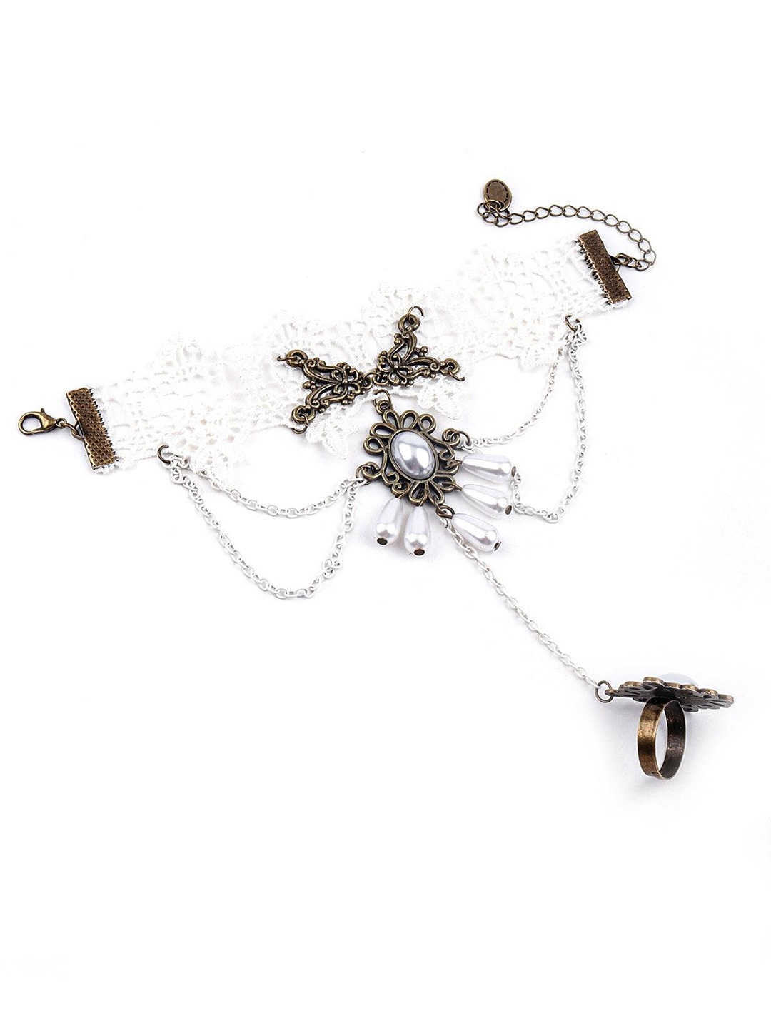 

ODETTE Artificial Stones and Beads Ring Bracelet, White