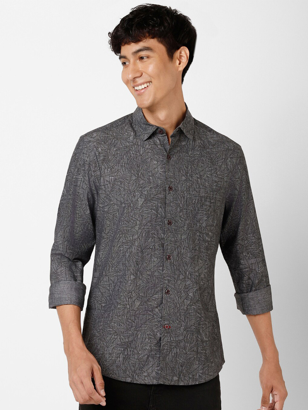 

VASTRADO Tropical Printed Cotton Casual Shirt, Grey