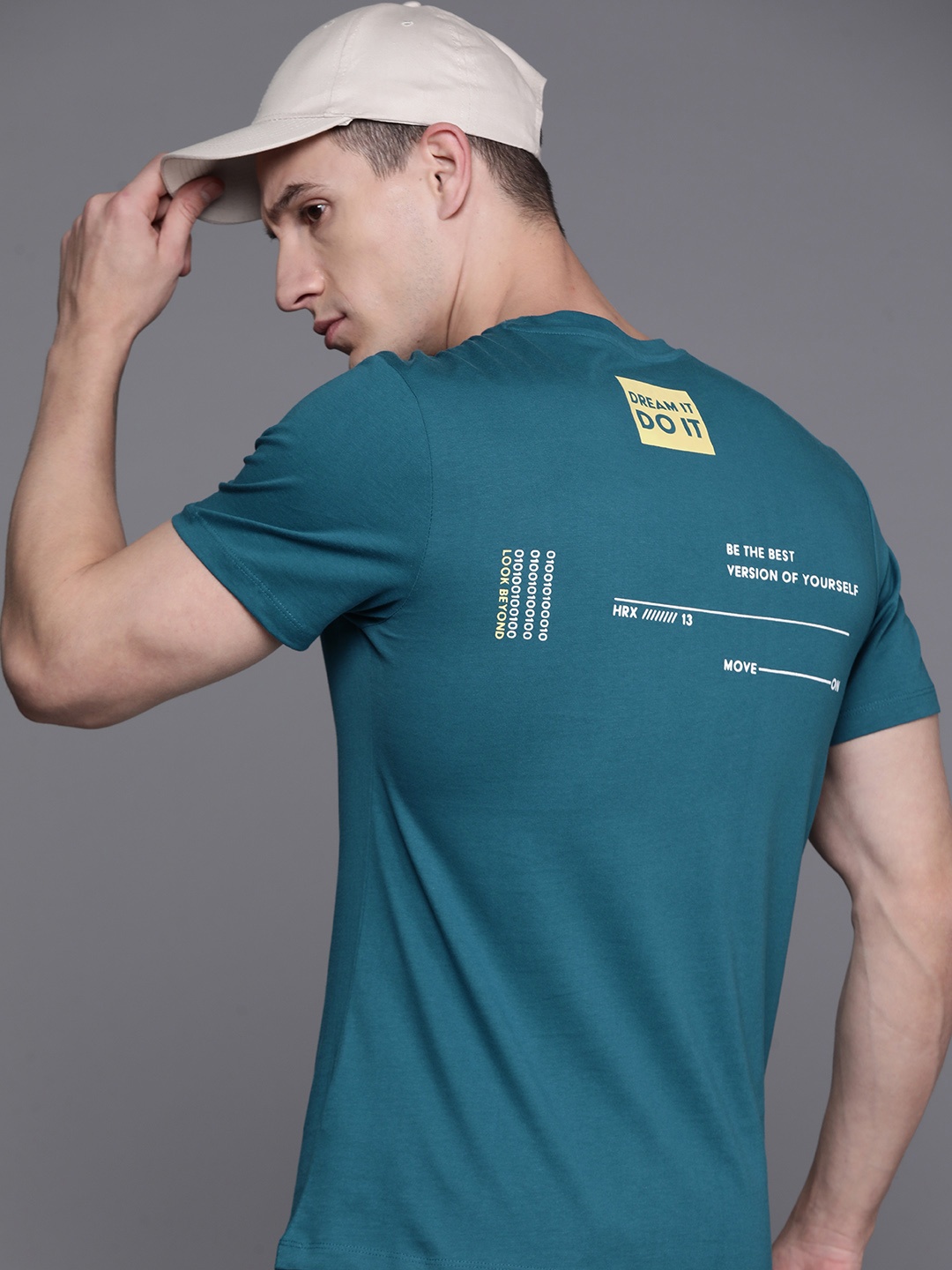 

HRX by Hrithik Roshan Men Back Printed Pure Cotton T-shirt, Teal