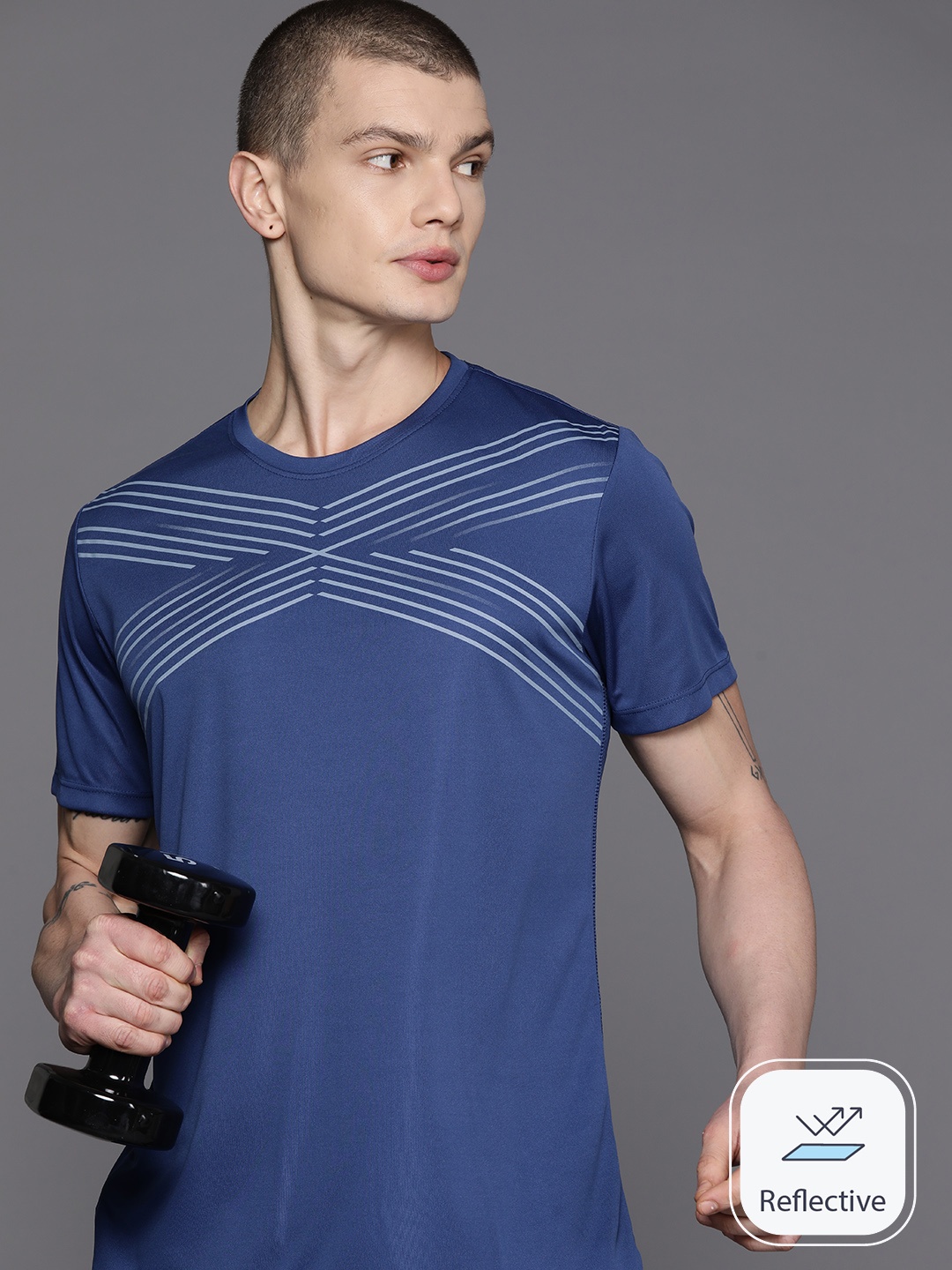 

HRX by Hrithik Roshan Rapid-Dry Striped Training T-shirt, Blue