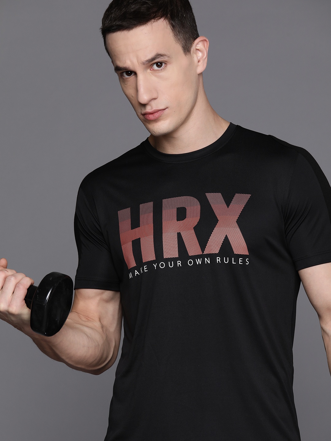 

HRX by Hrithik Roshan Brand Printed Rapid-Dry Training T-shirt, Black