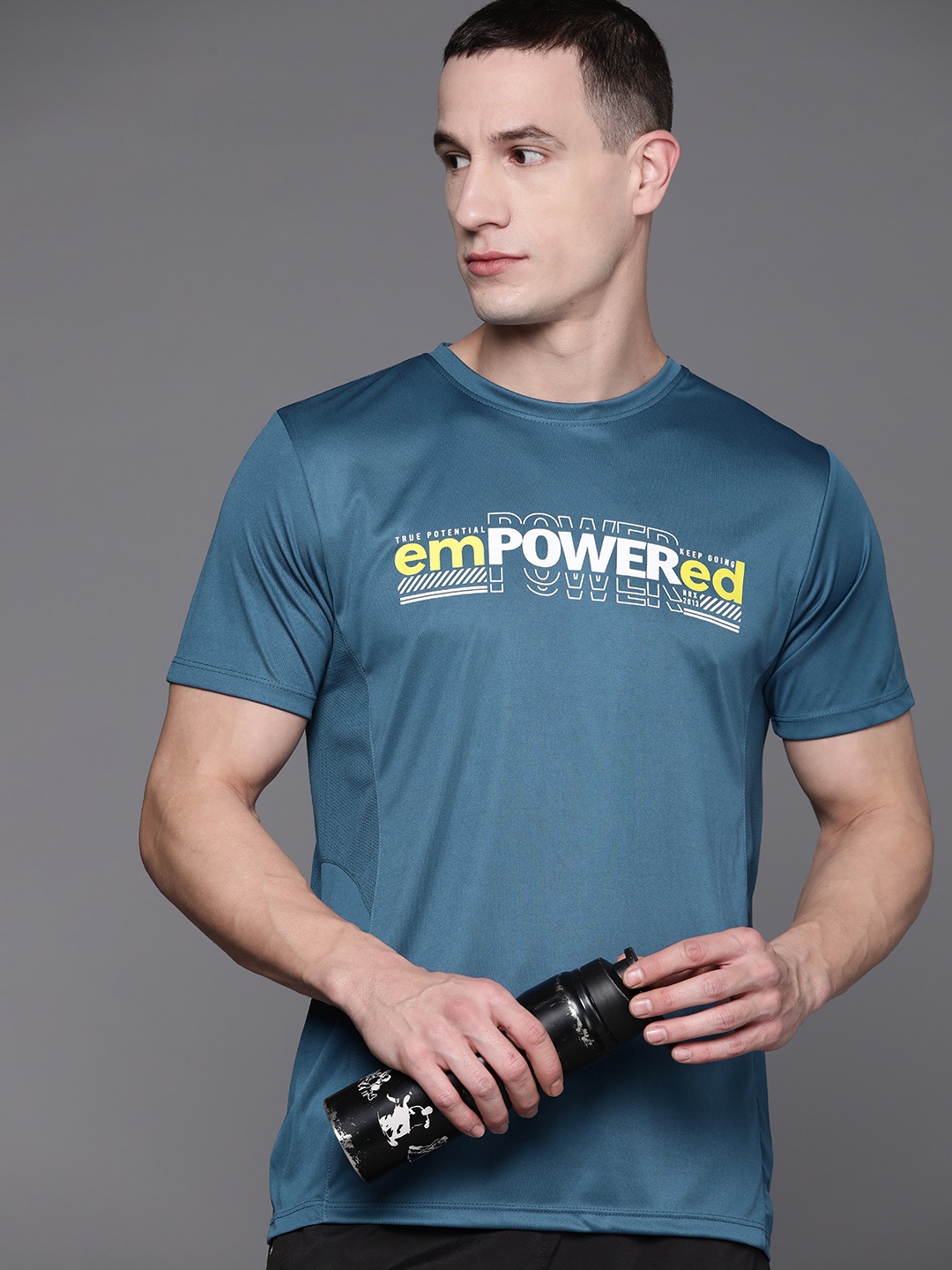 

HRX by Hrithik Roshan Typography Printed Rapid-Dry Training T-shirt, Teal