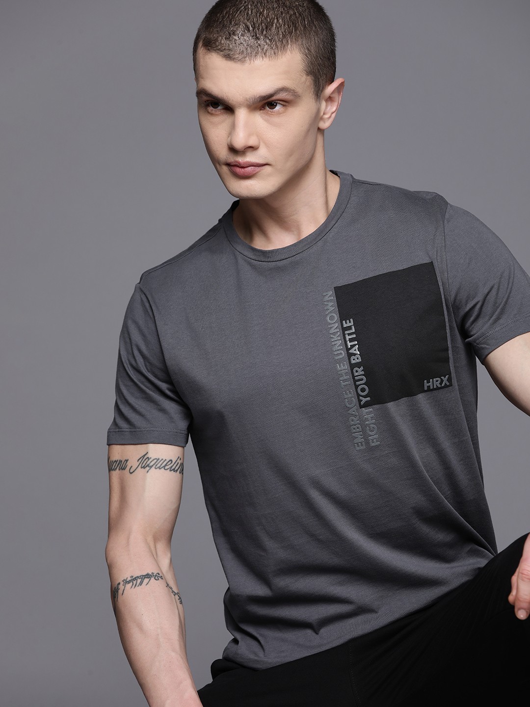 

HRX by Hrithik Roshan Pure Cotton Casual T-shirt, Charcoal