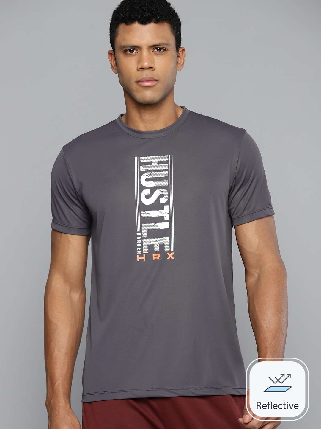 

HRX by Hrithik Roshan Men Brand Logo Printed Training Rapid-Dry T-shirt, Grey