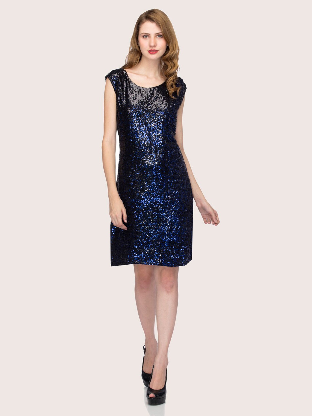 

urSense Blue Sequined Detailed Sheath Dress