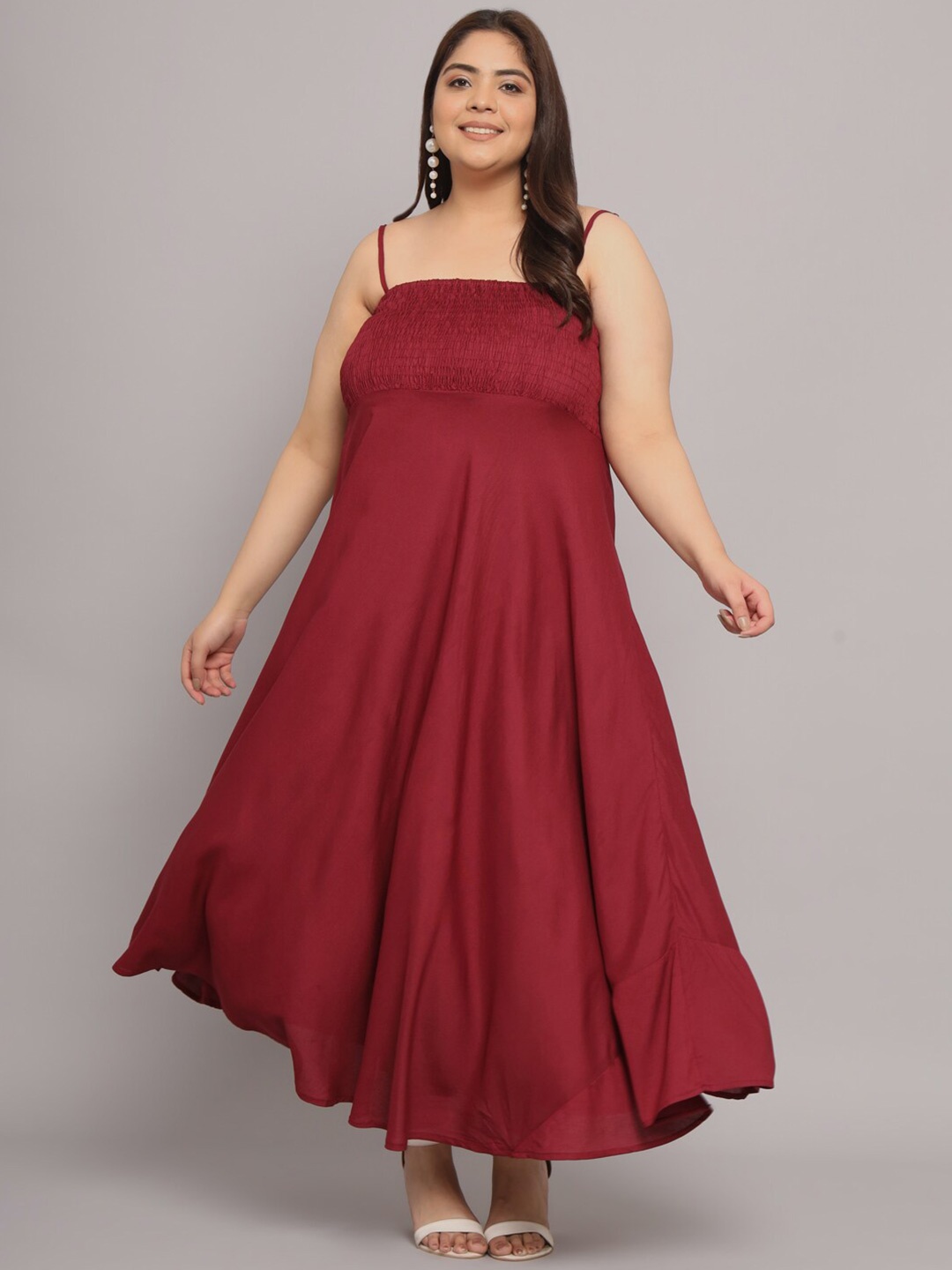 

Funday Fashion Plus Size Smocked Maxi Dress, Maroon