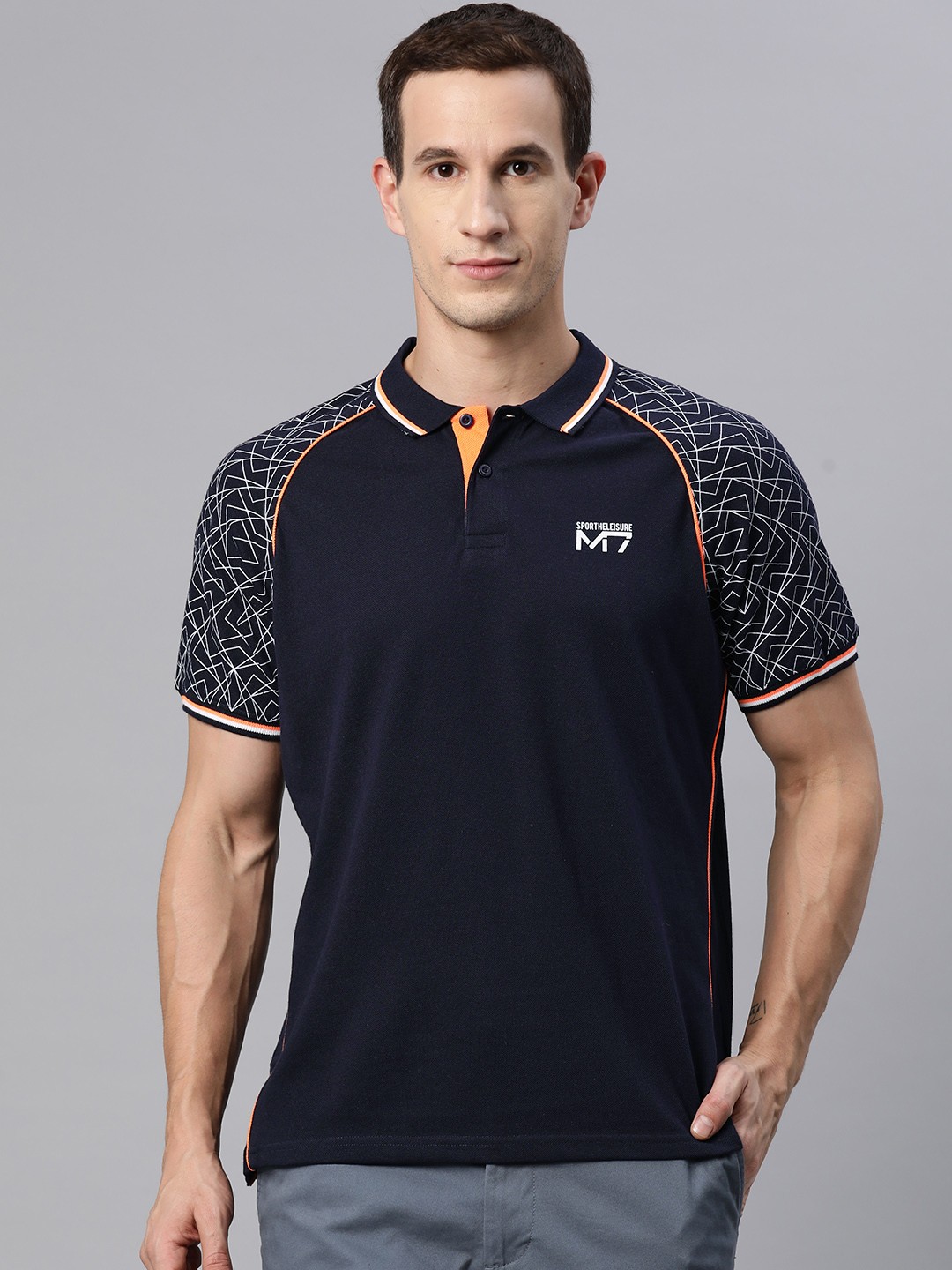

M7 by Metronaut Raglan Sleeves Polo Collar T-shirt, Navy blue