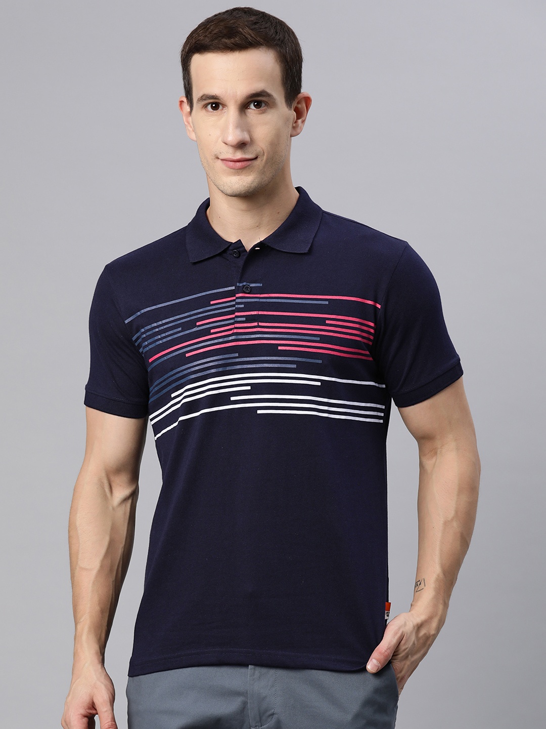 

M7 by Metronaut Men Striped Polo Collar T-shirt, Navy blue