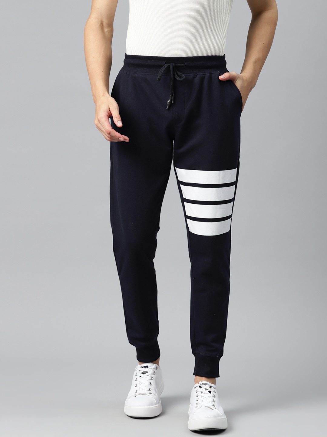 

M7 by Metronaut Men Striped Joggers, Navy blue