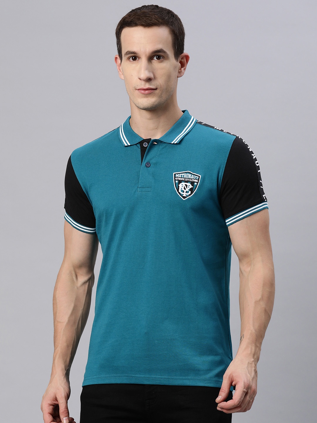 

M7 by Metronaut Men Applique Detail Polo Collar T-shirt, Teal