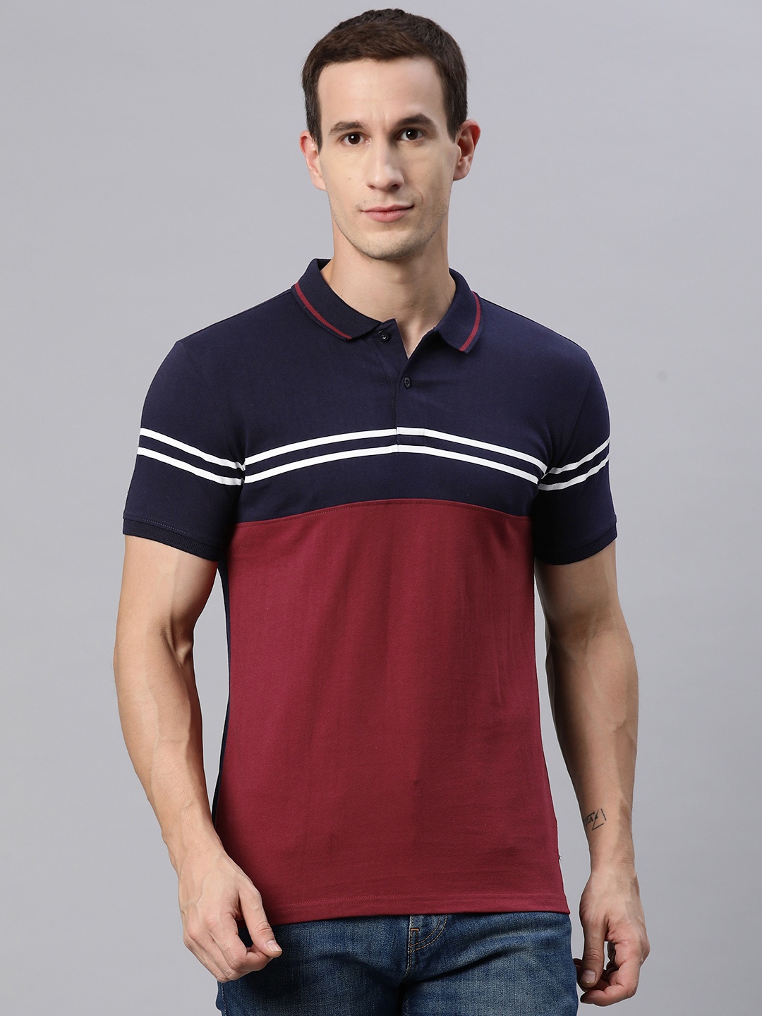 

M7 by Metronaut Men Colourblocked Polo Collar T-shirt, Maroon